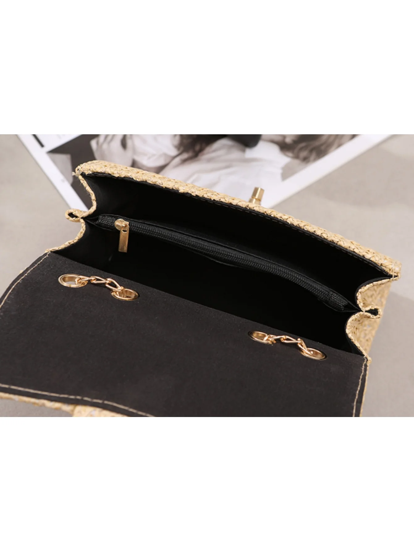 Solid Color Straw Crossbody Bag For Vacation - Image 10