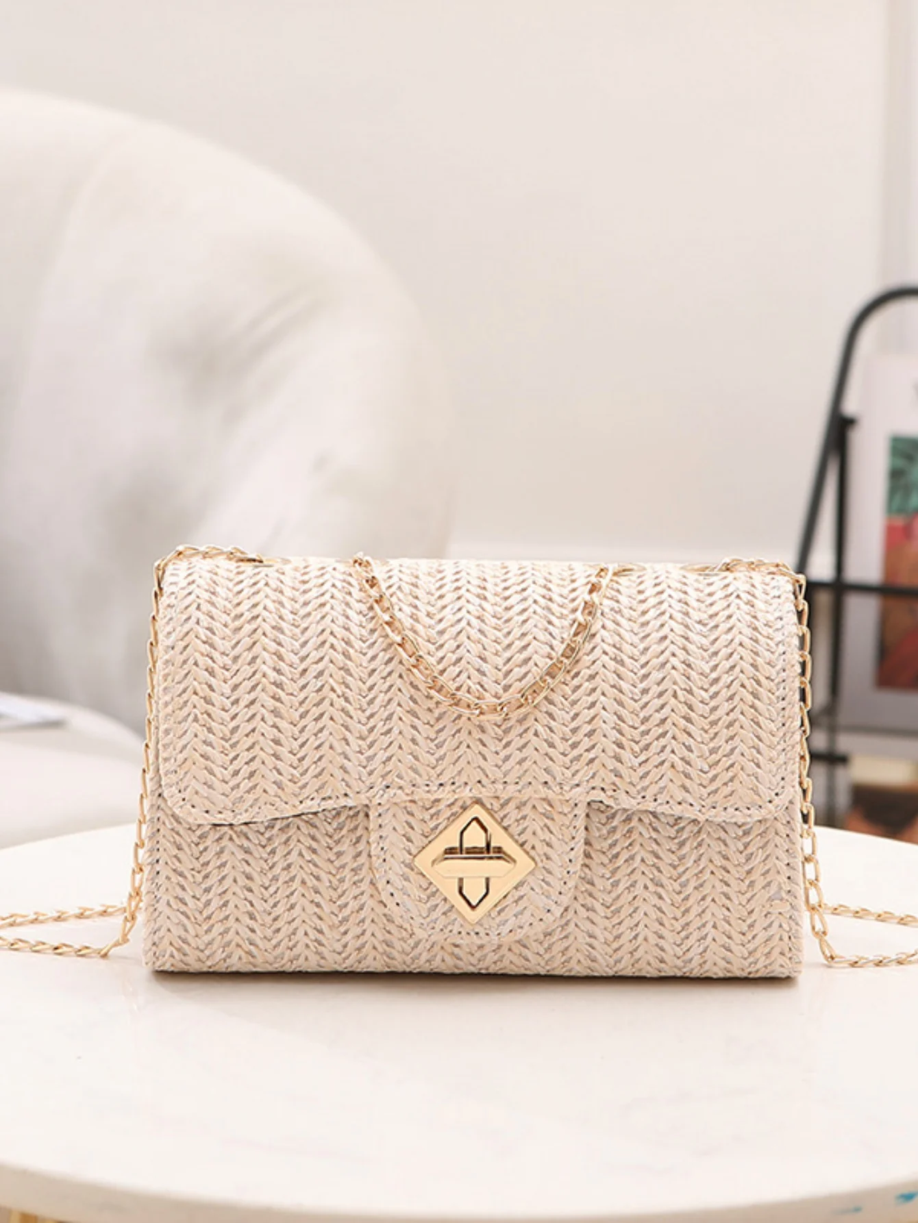 Solid Color Straw Crossbody Bag For Vacation - Image 13