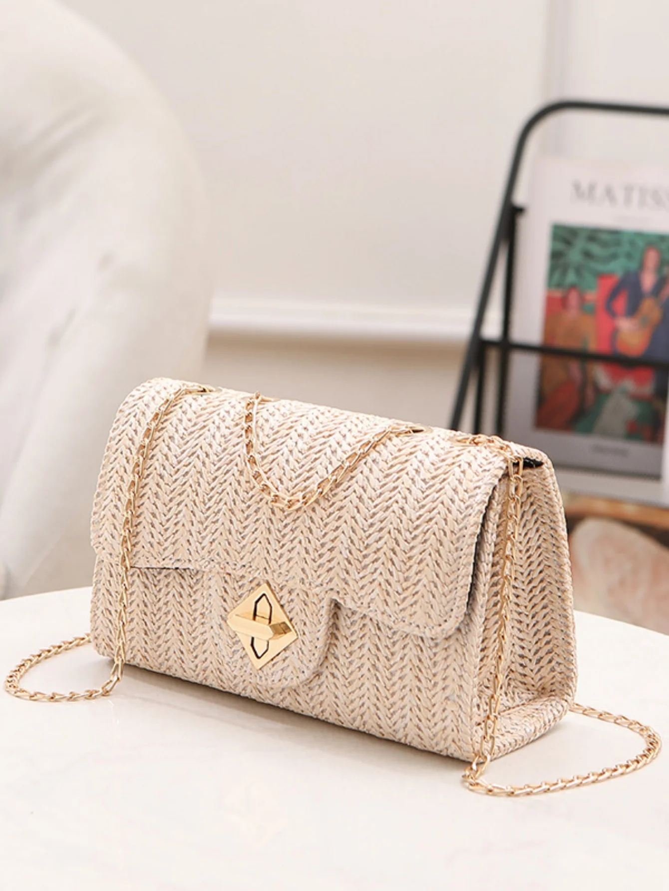 Solid Color Straw Crossbody Bag For Vacation - Image 15