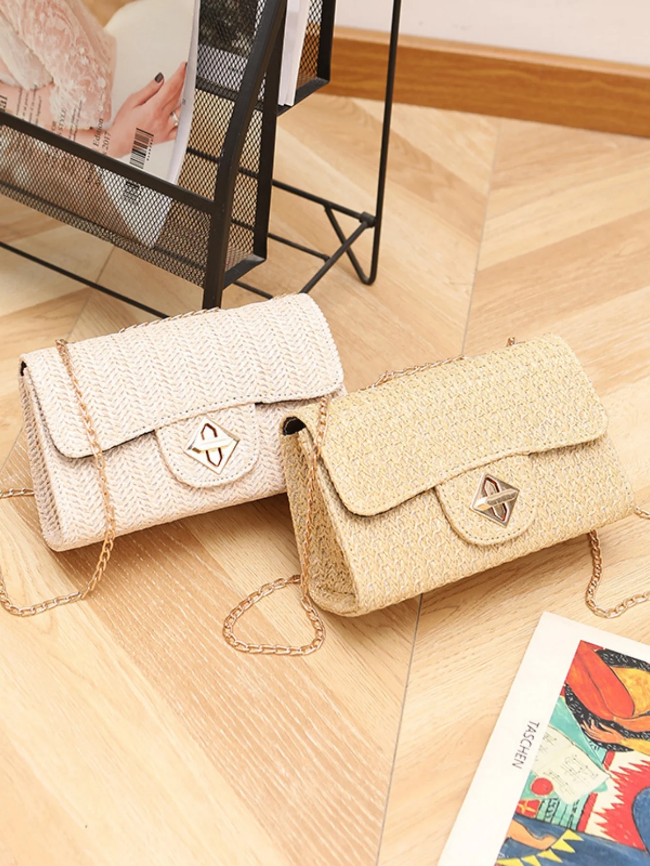 Solid Color Straw Crossbody Bag For Vacation - Image 16