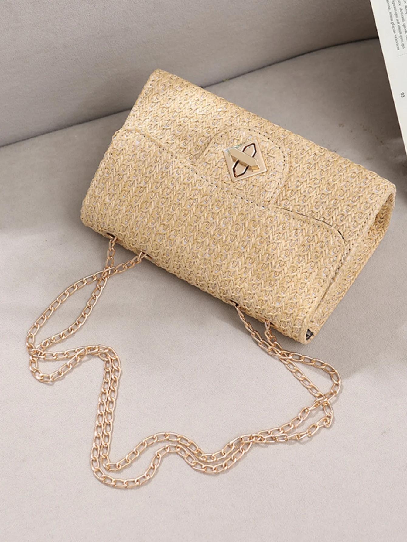 Solid Color Straw Crossbody Bag For Vacation - Image 7