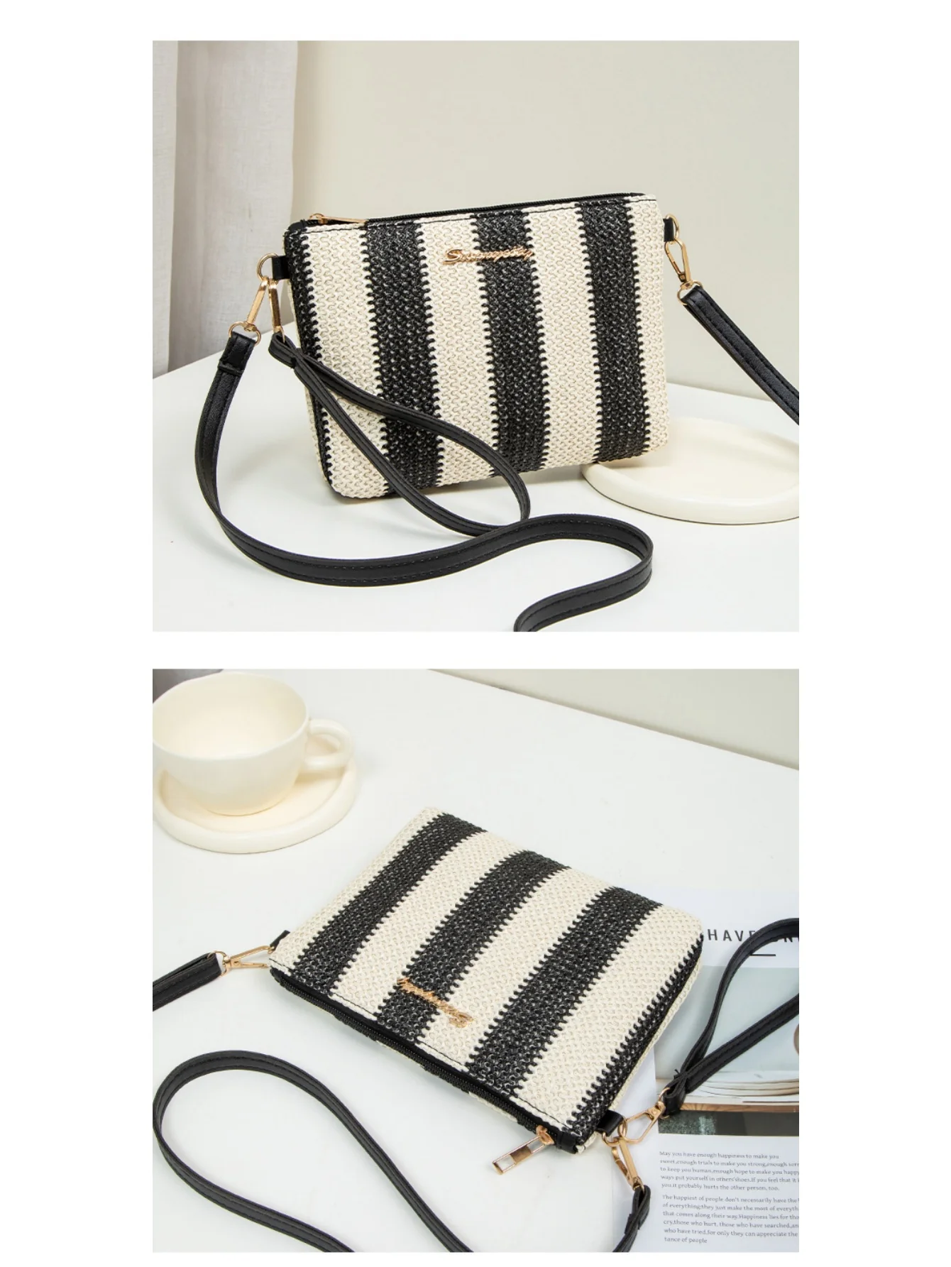 Resort Striped Straw Crossbody Bag - Image 10