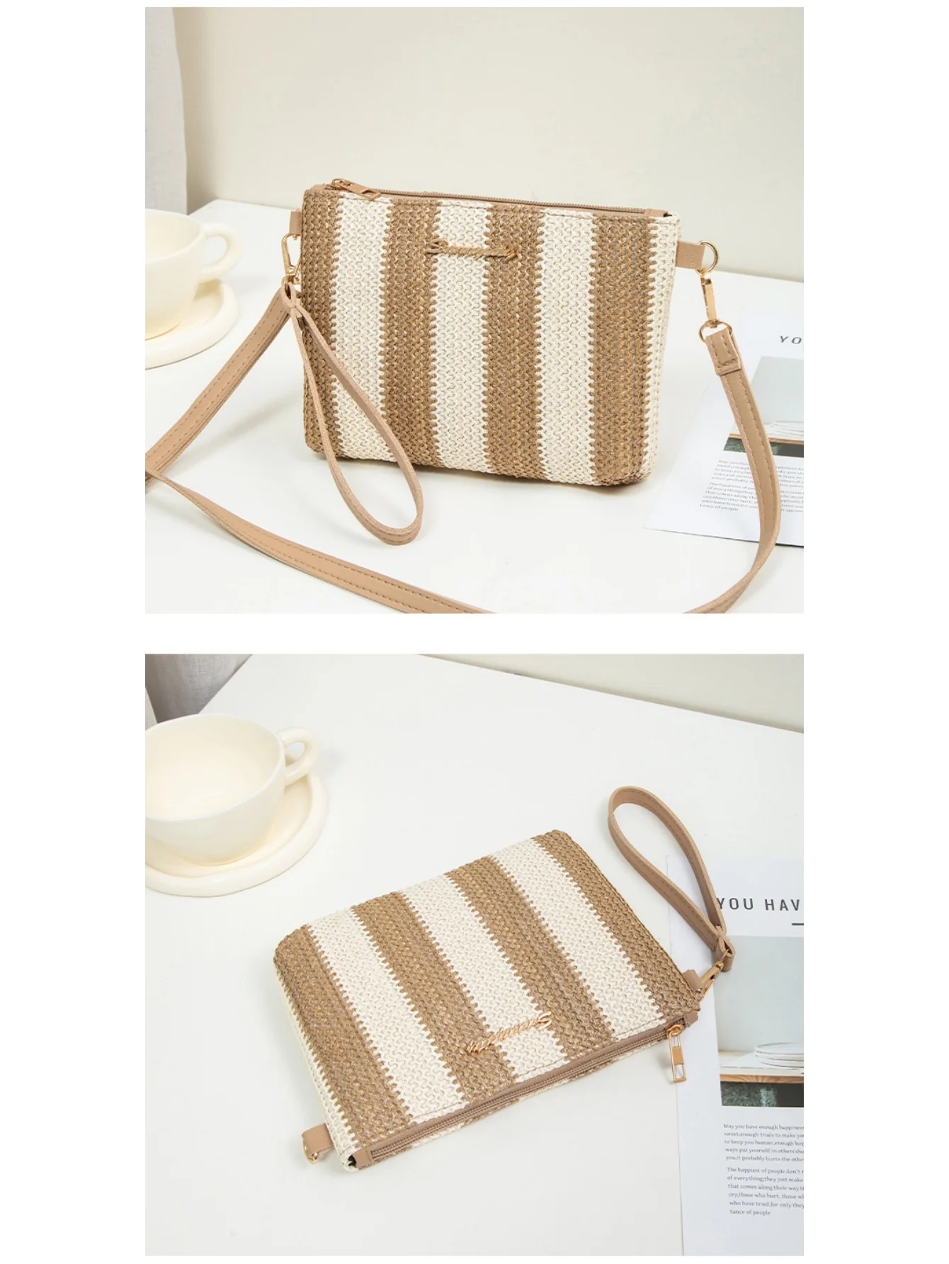 Resort Striped Straw Crossbody Bag - Image 15