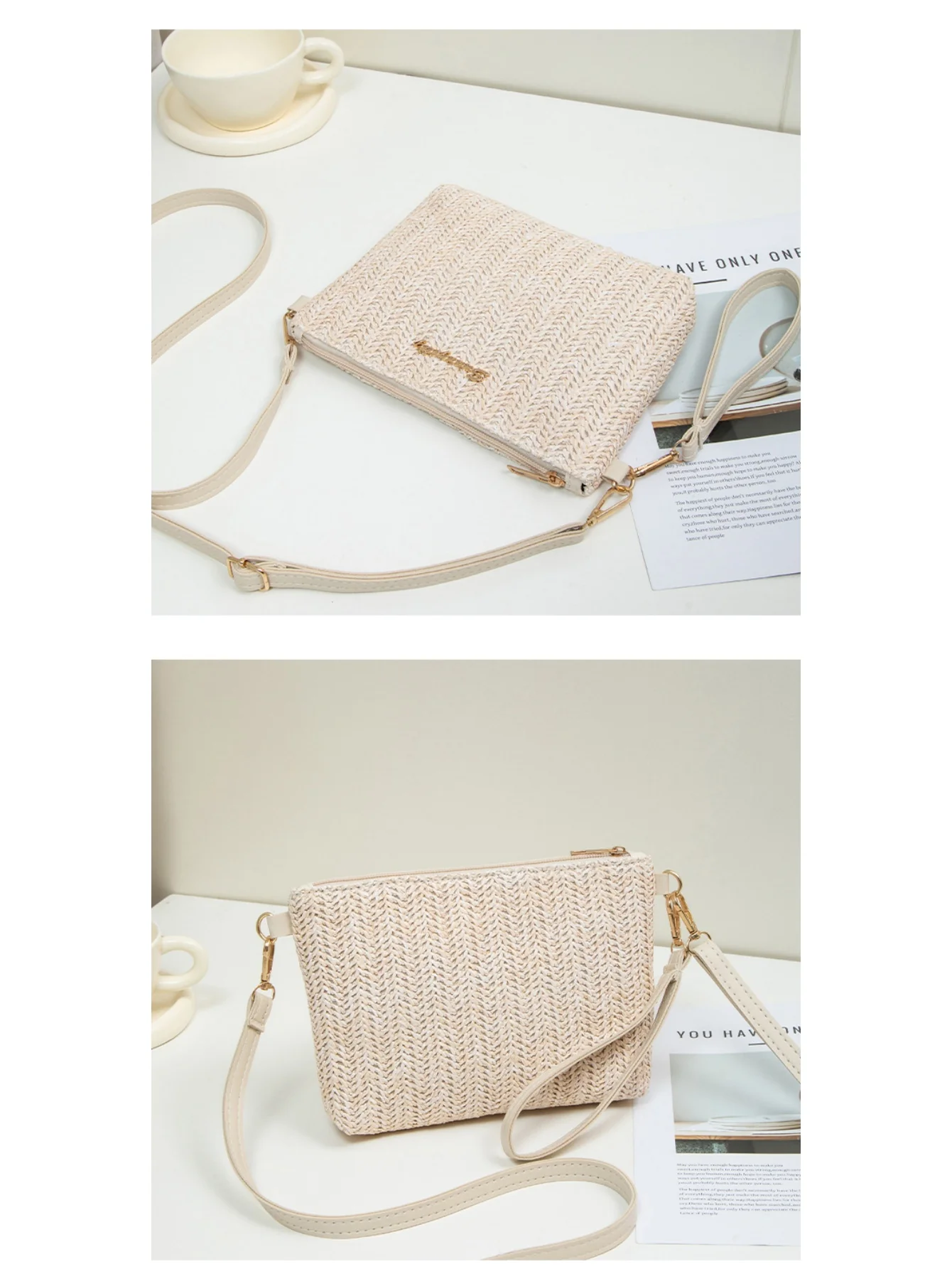 Resort Striped Straw Crossbody Bag - Image 7