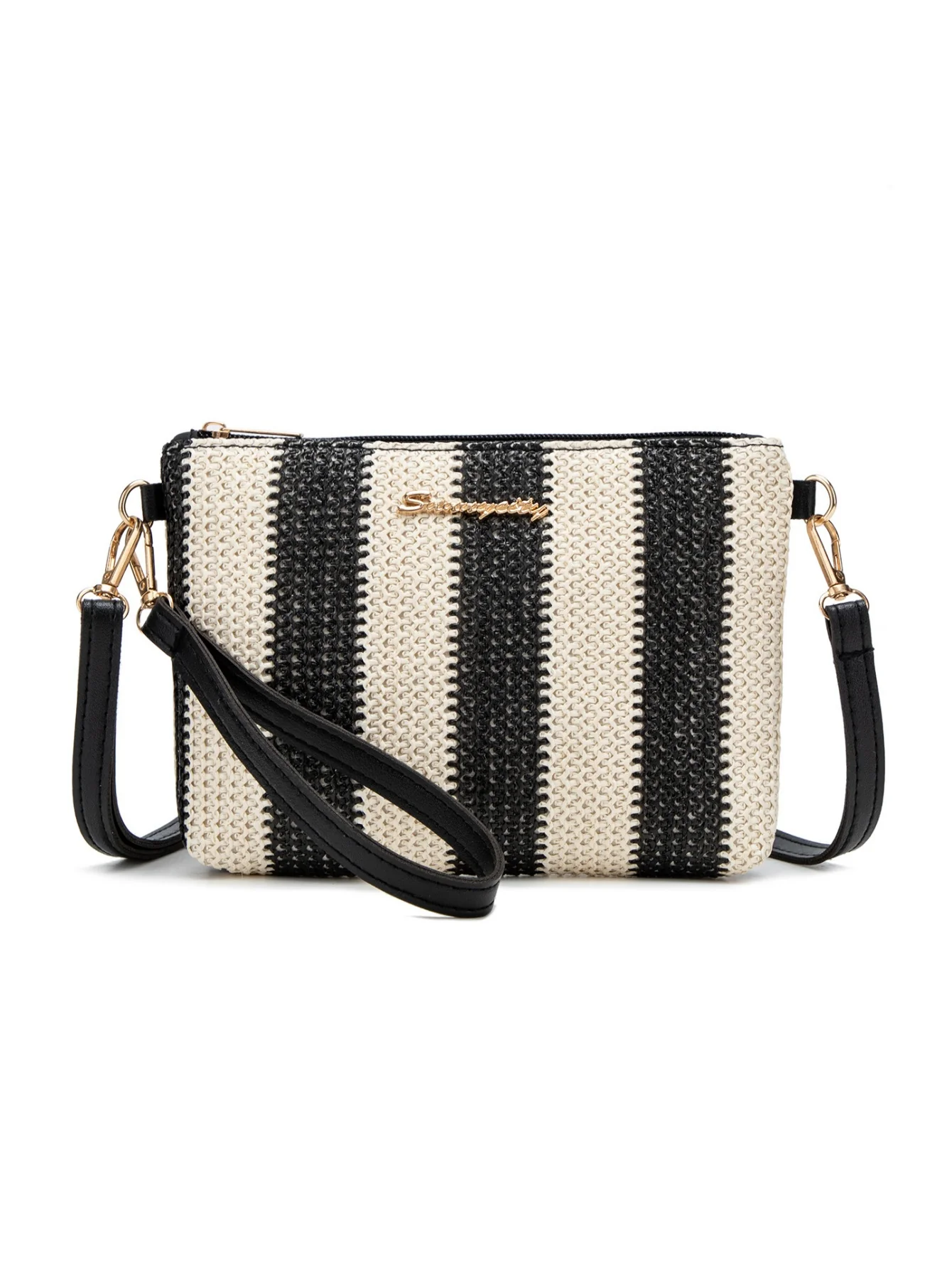 Resort Striped Straw Crossbody Bag - Image 9