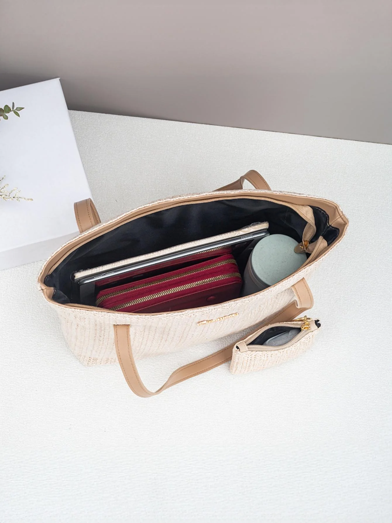 Solid Color Vacation Straw Tote Bag - Image 6
