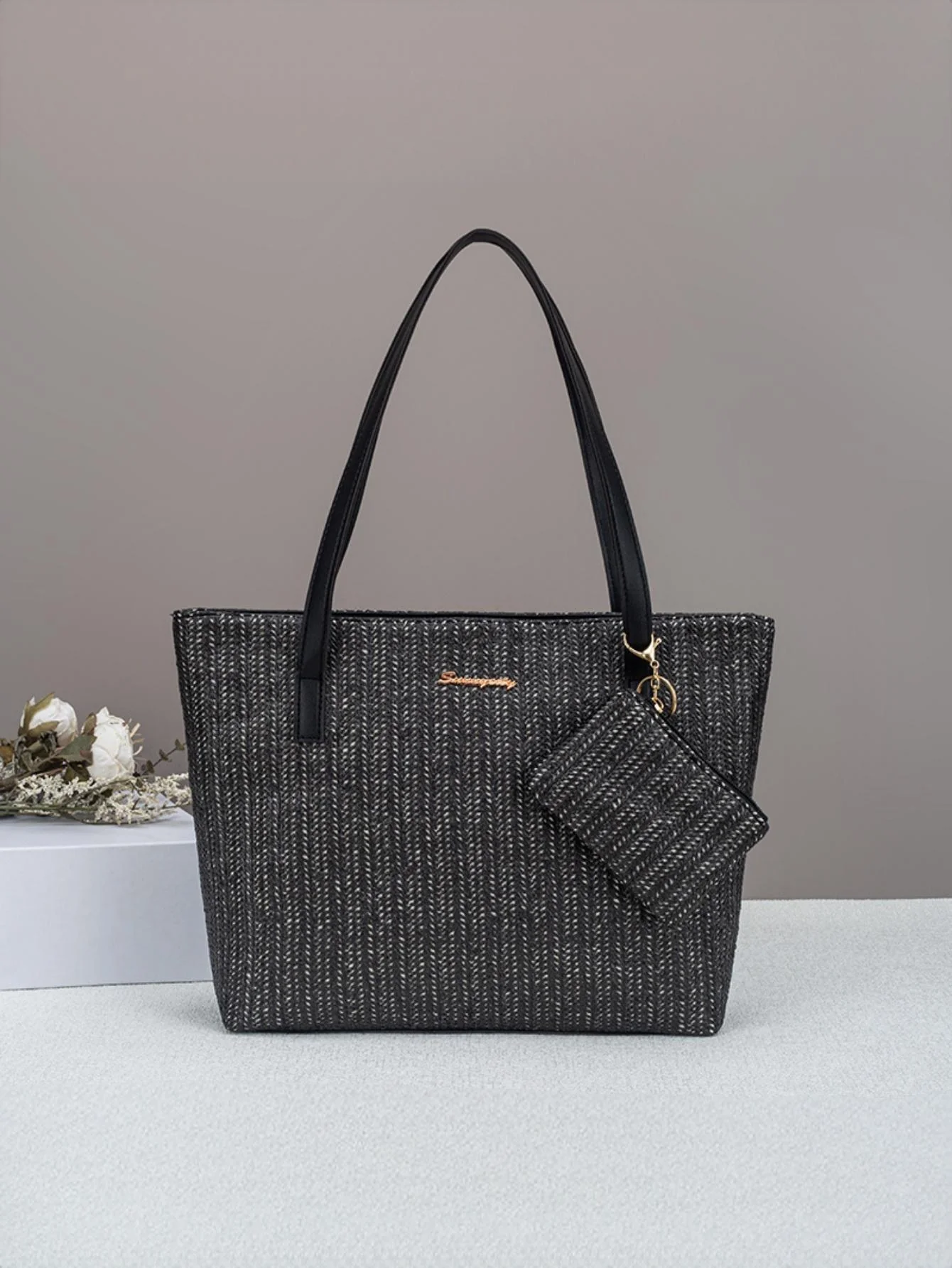 Solid Color Vacation Straw Tote Bag - Image 7
