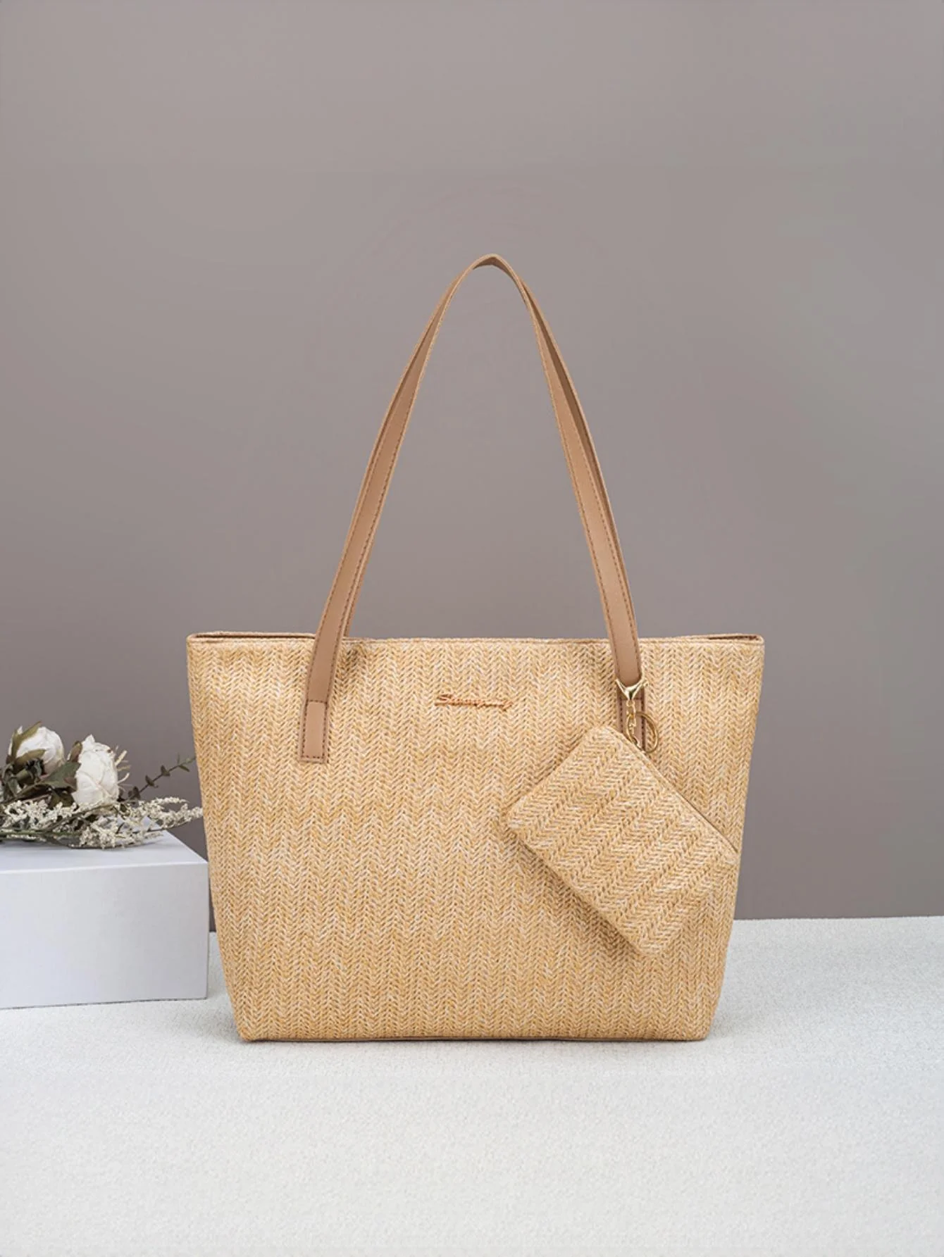 Solid Color Vacation Straw Tote Bag - Image 8