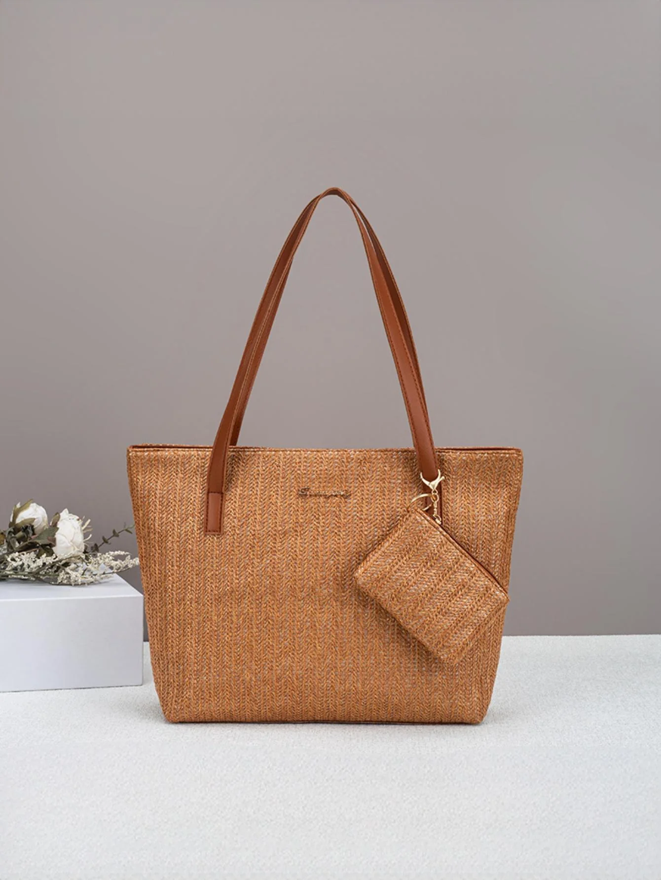 Solid Color Vacation Straw Tote Bag - Image 9