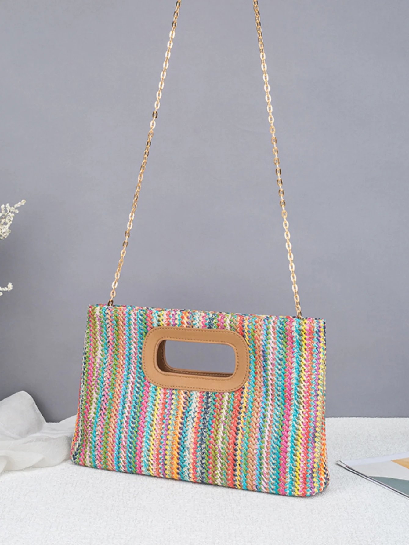 Colorful Straw Tote Bag For Vacation