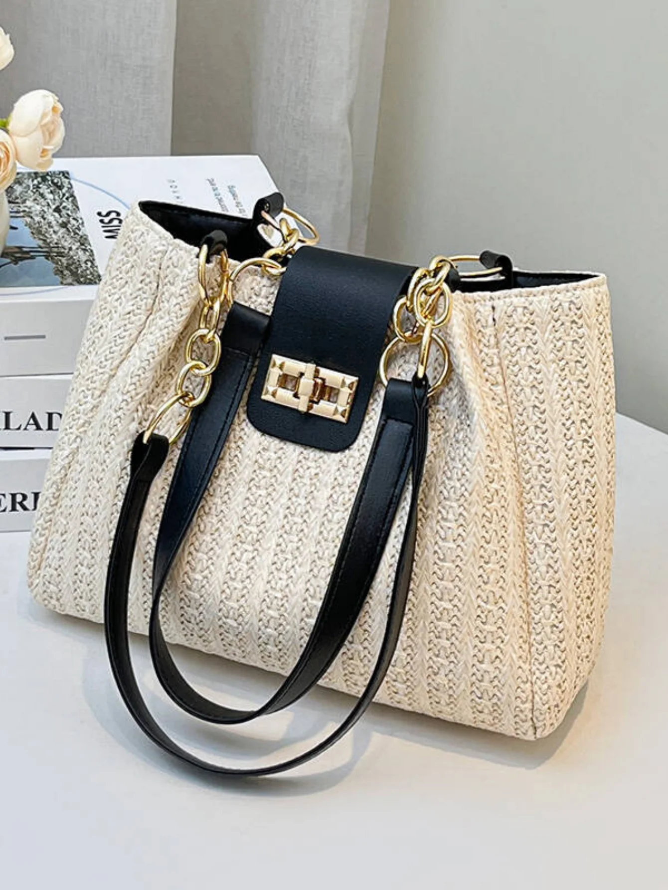 Holiday Straw Tote Bag - Image 5
