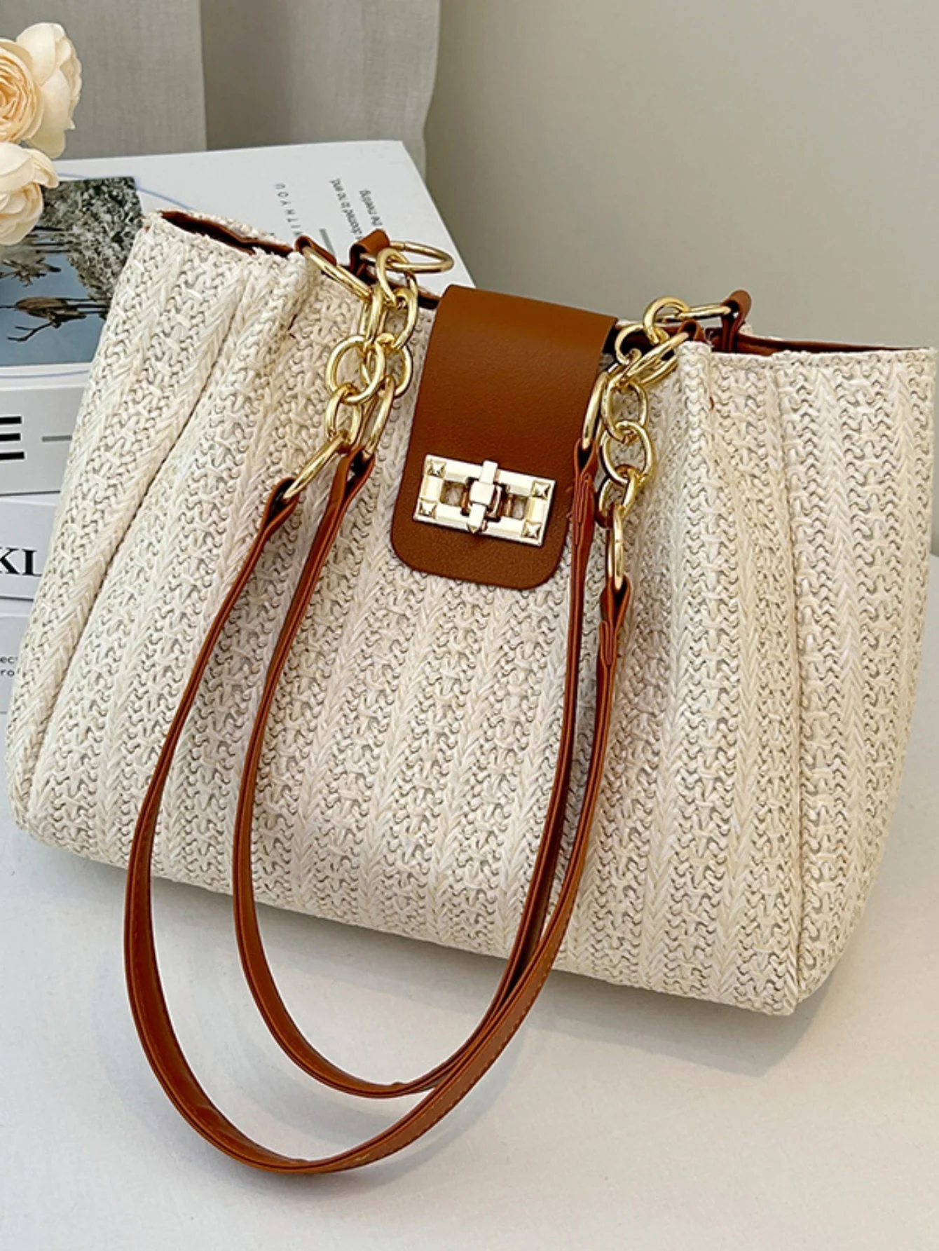 Holiday Straw Tote Bag - Image 9