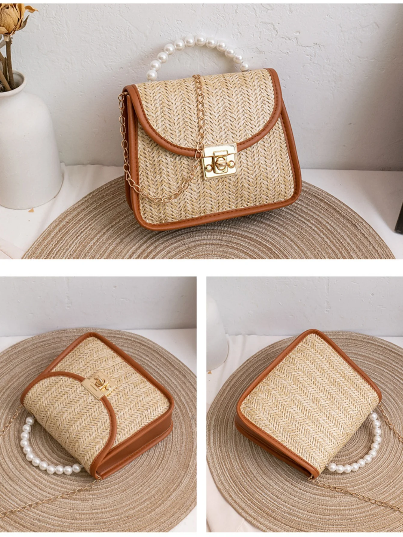 Vacation Straw Beaded Crossbody Bag - Image 3