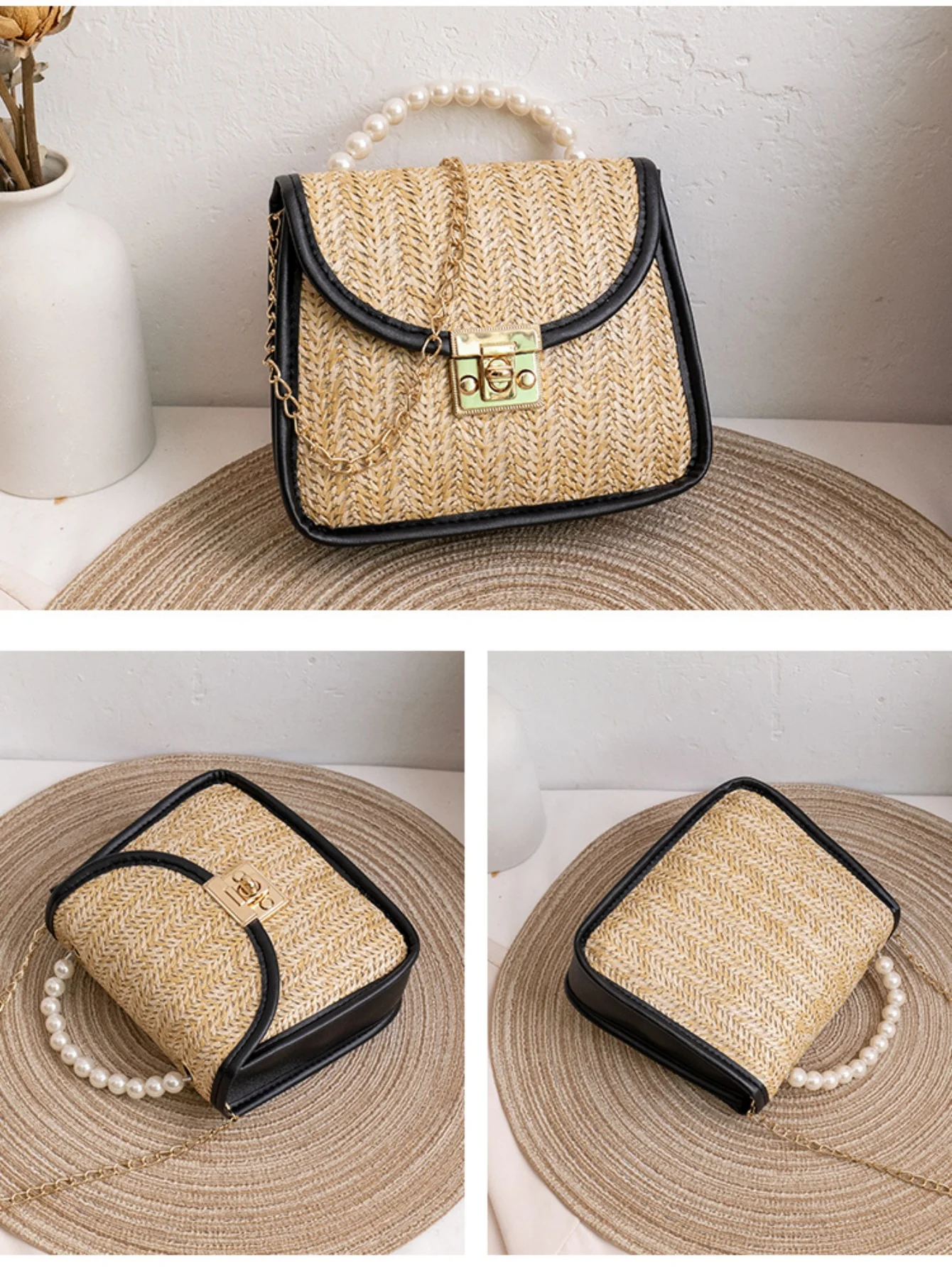 Vacation Straw Beaded Crossbody Bag - Image 5