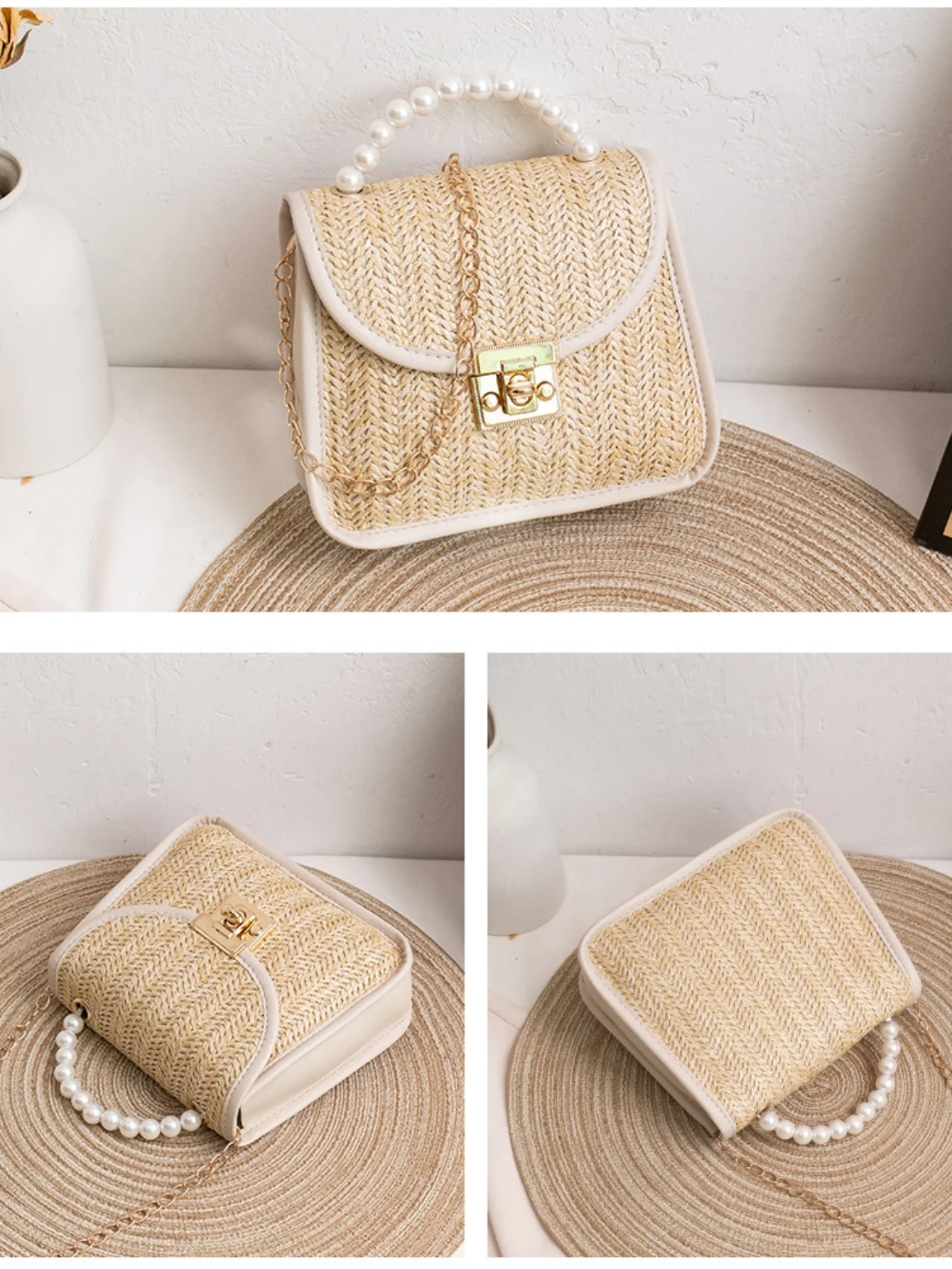 Vacation Straw Beaded Crossbody Bag - Image 7