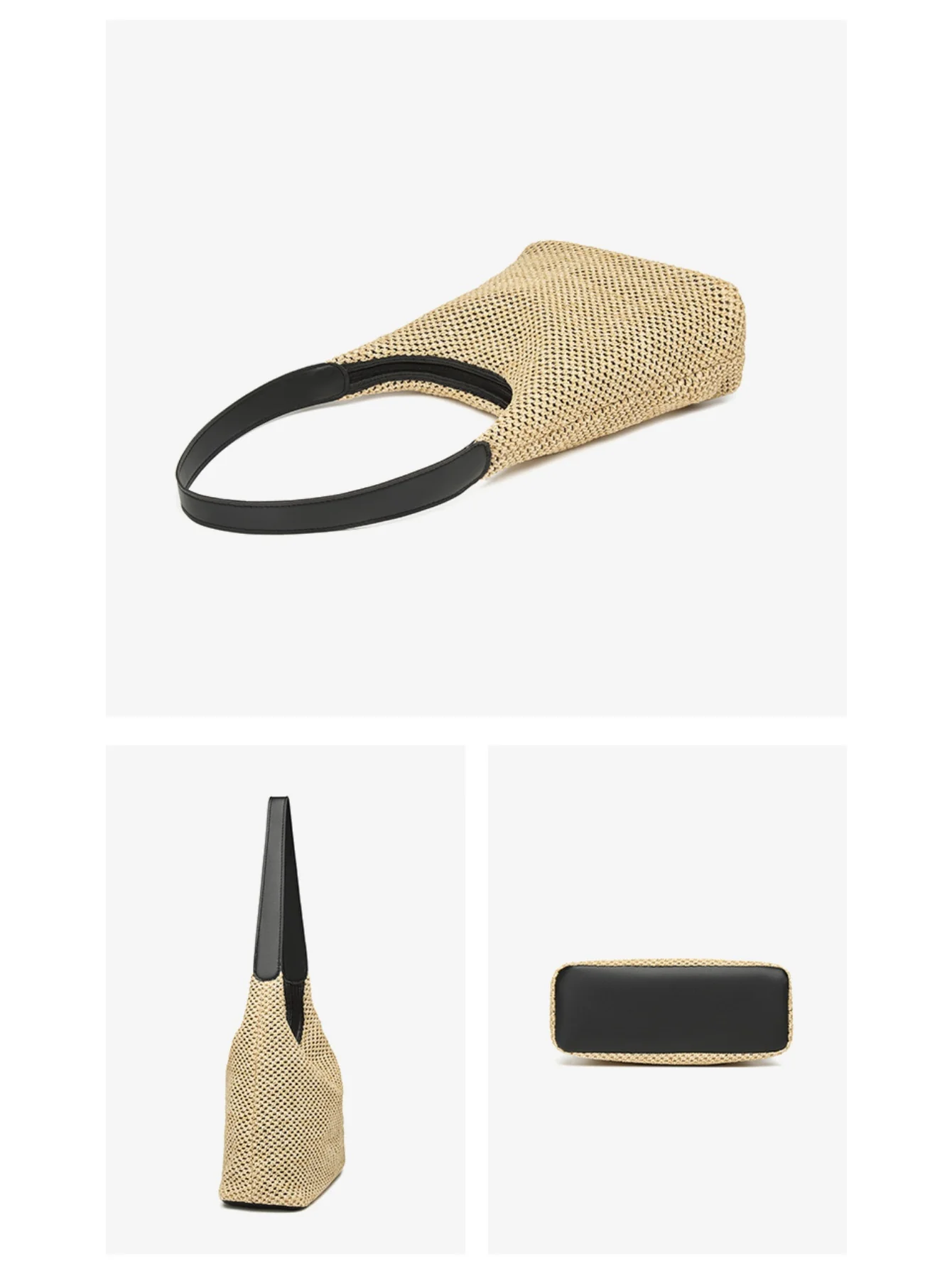 Solid Color Straw Shoulder Bag For Vacation - Image 3