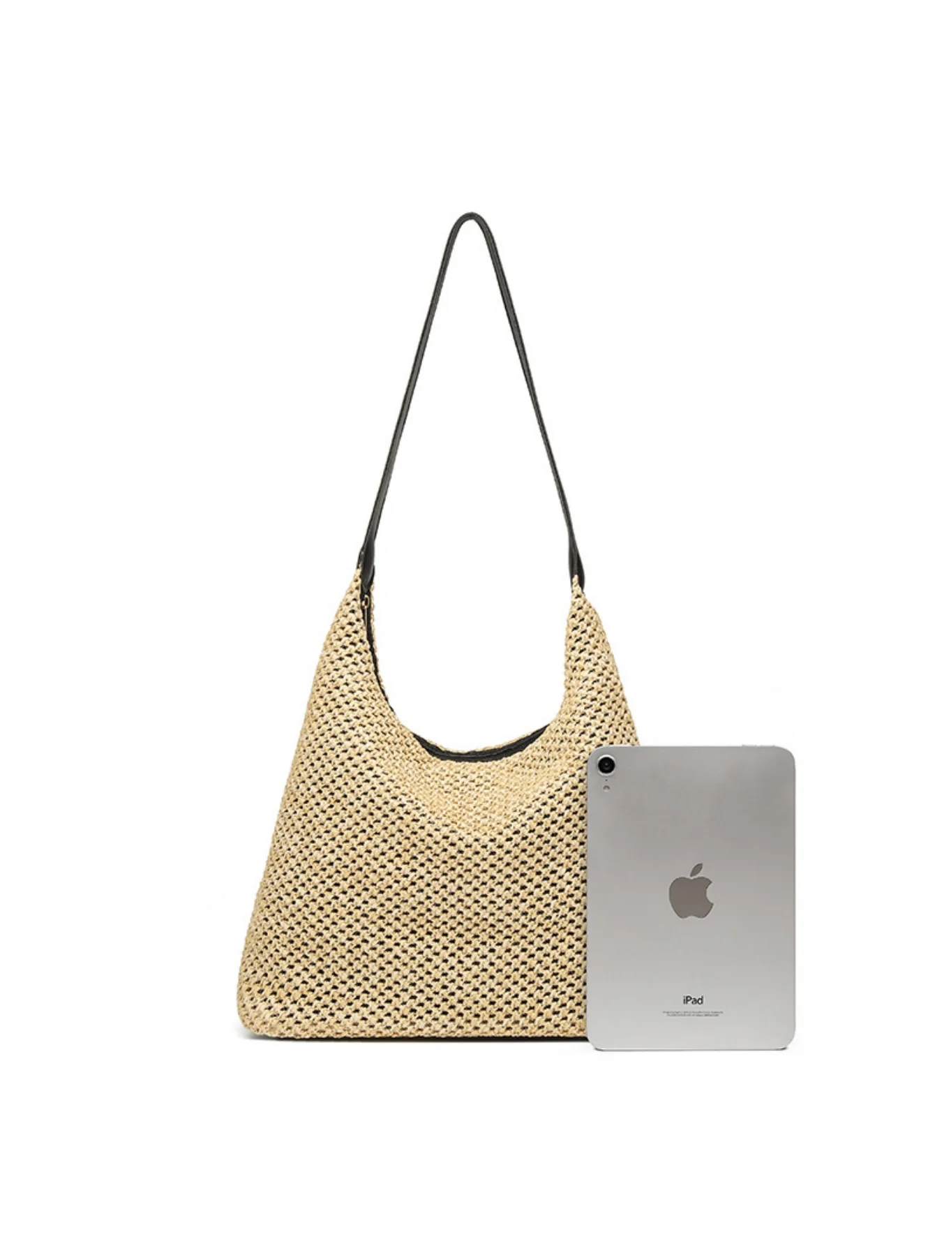 Solid Color Straw Shoulder Bag For Vacation - Image 4