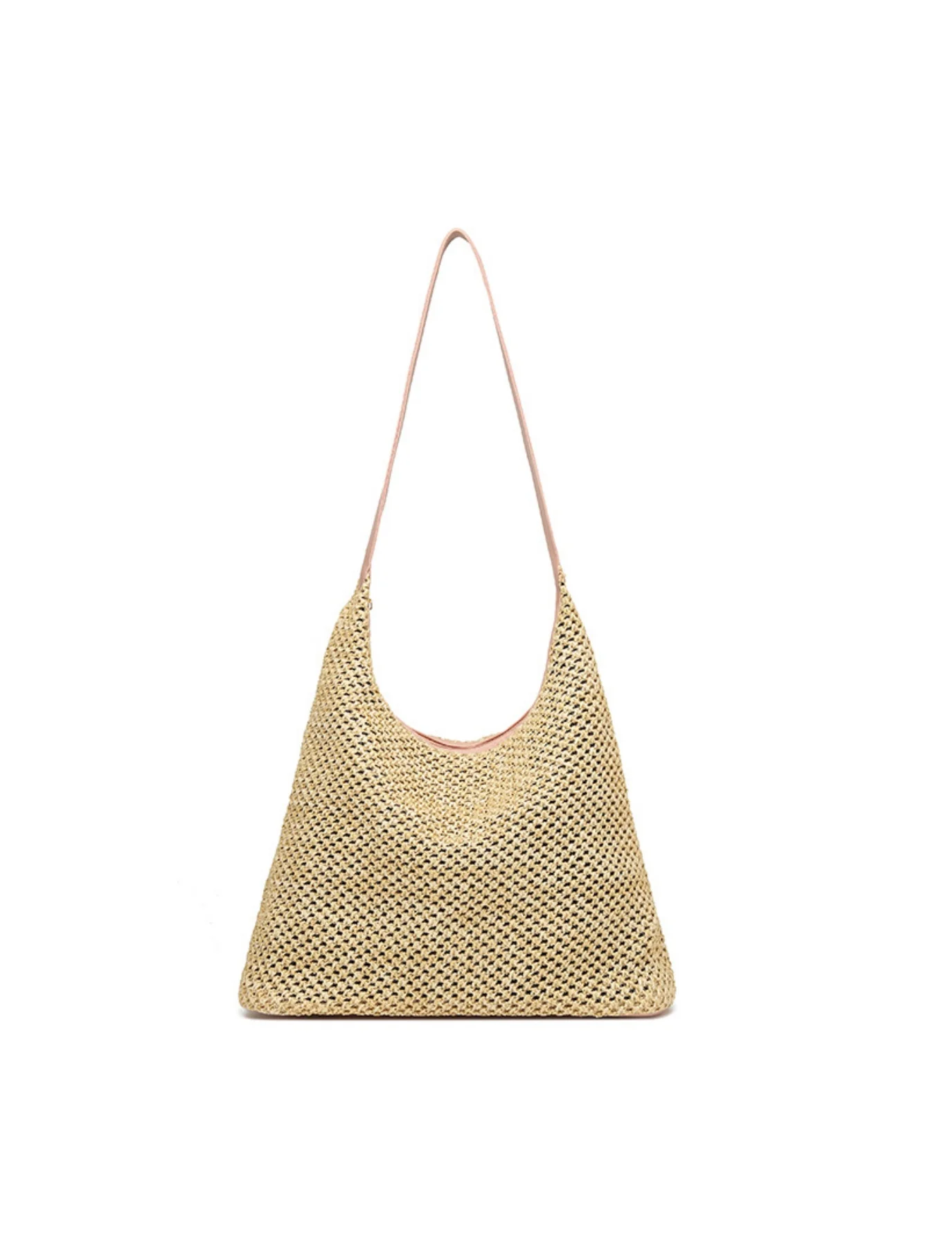 Solid Color Straw Shoulder Bag For Vacation - Image 5