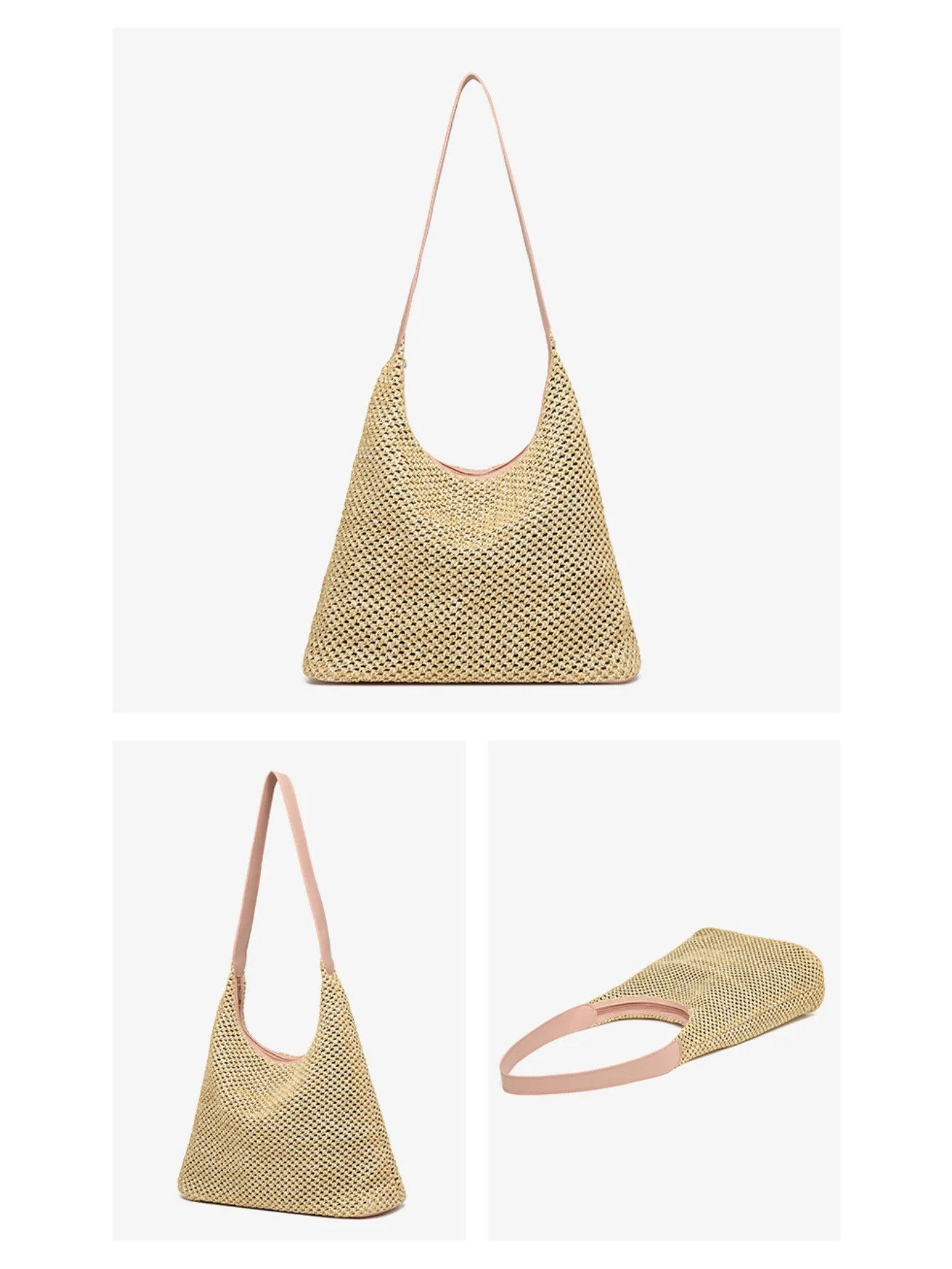 Solid Color Straw Shoulder Bag For Vacation - Image 6