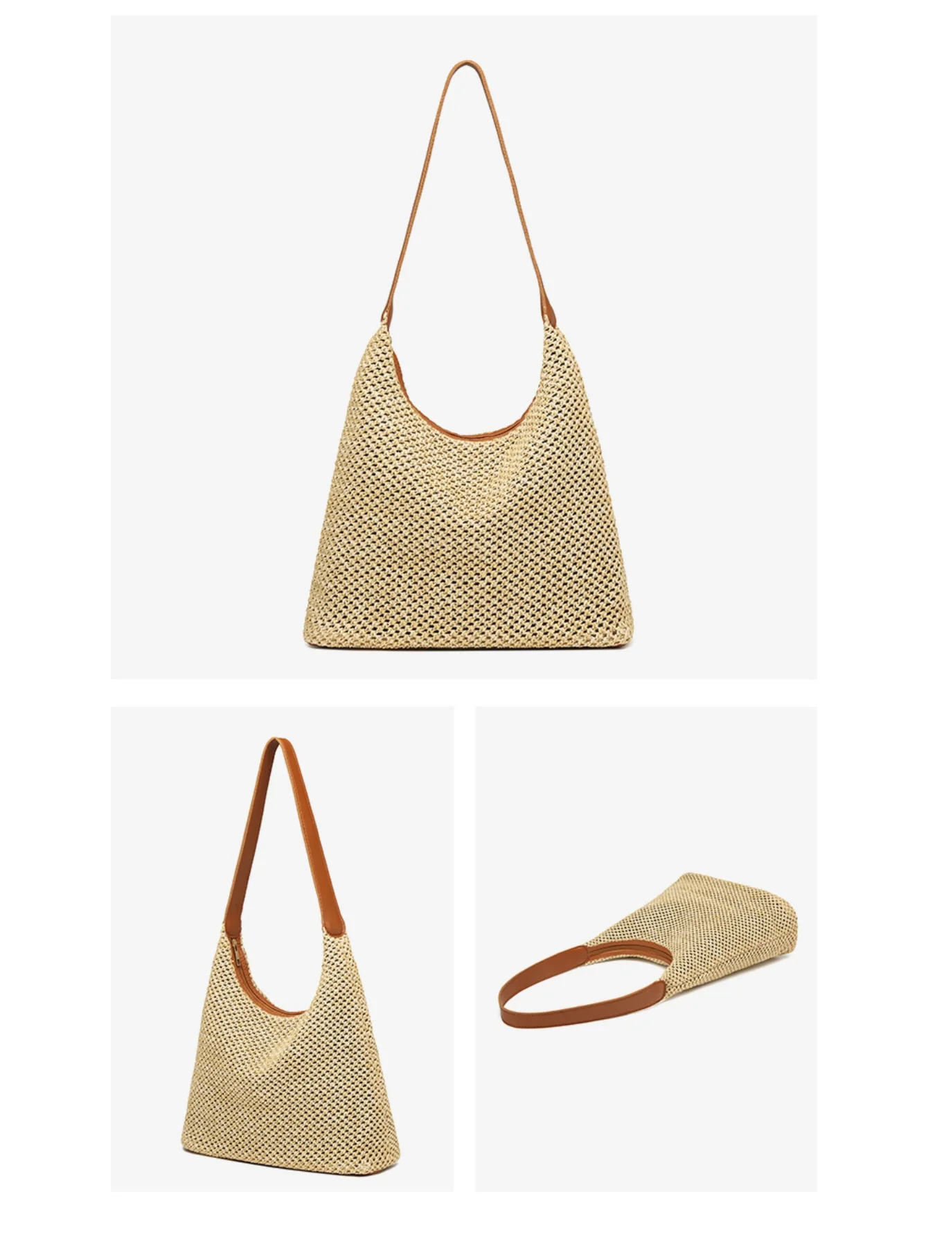 Solid Color Straw Shoulder Bag For Vacation - Image 8