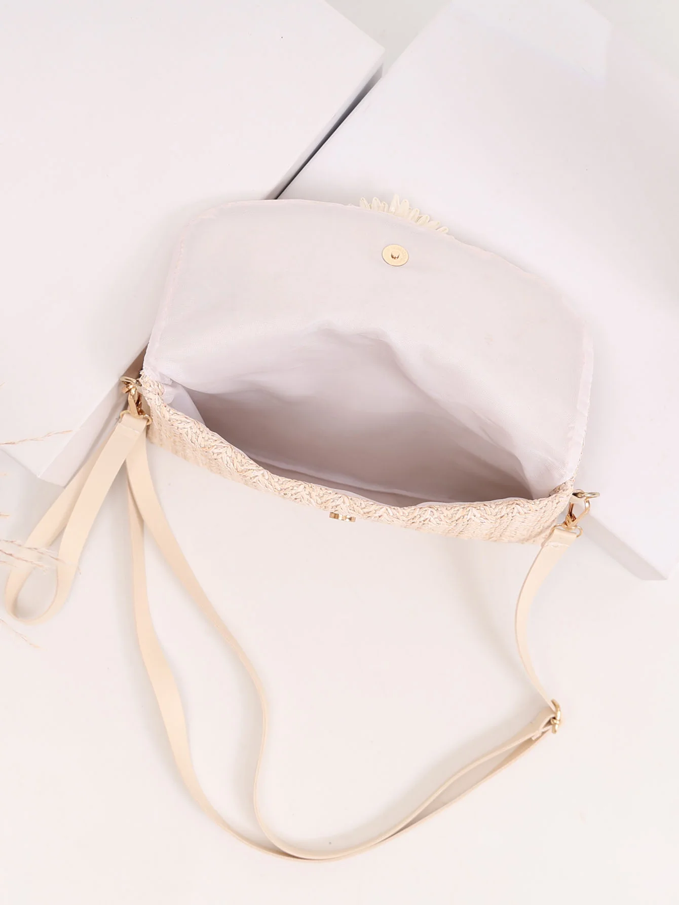 Solid Color Vacation Floral Straw Crossbody Bag - Image 5