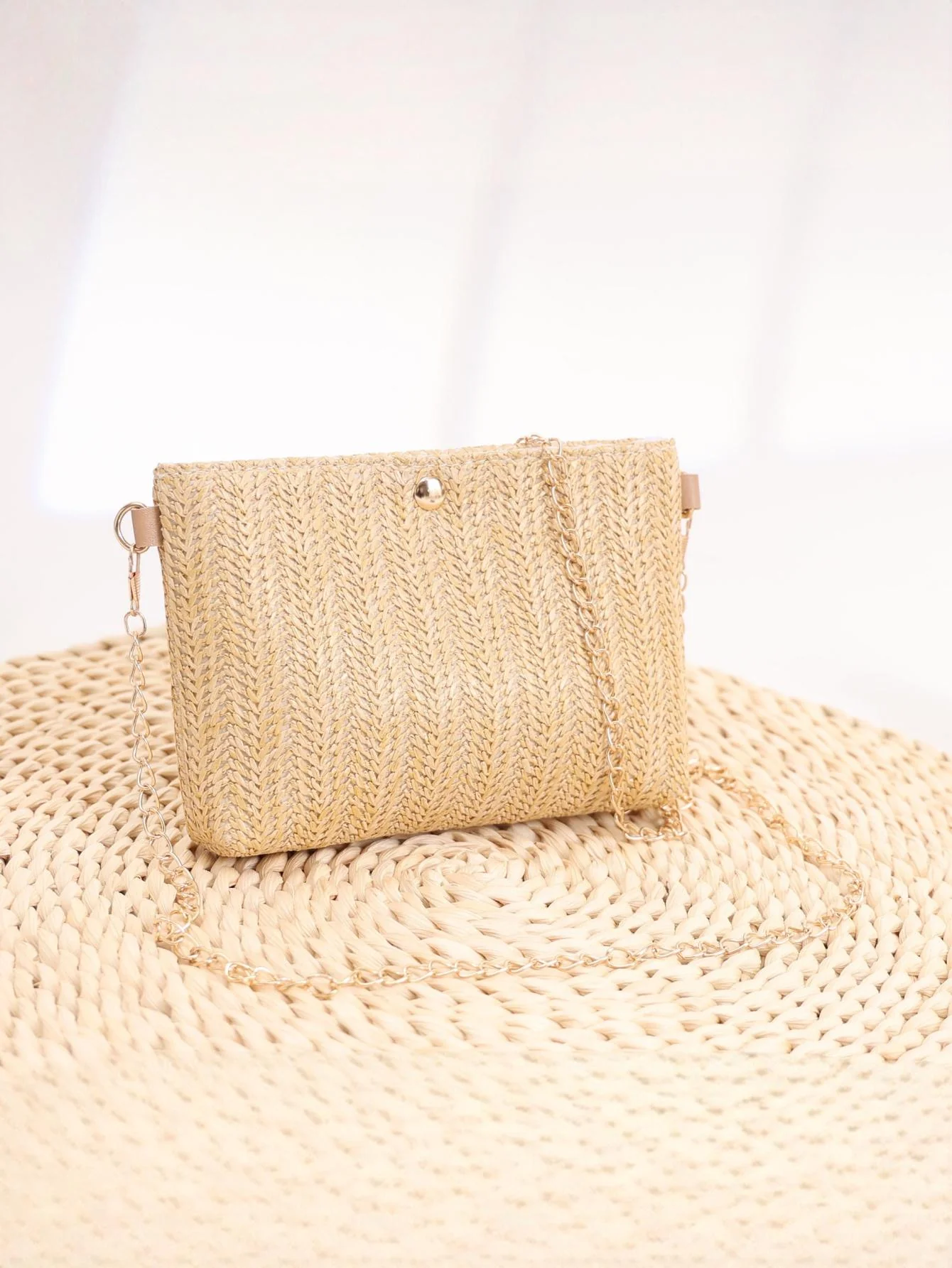 Solid Color Straw Crossbody Bag For Vacation