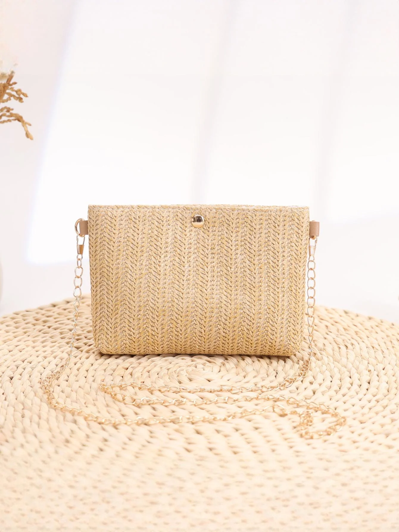 Solid Color Straw Crossbody Bag For Vacation - Image 2