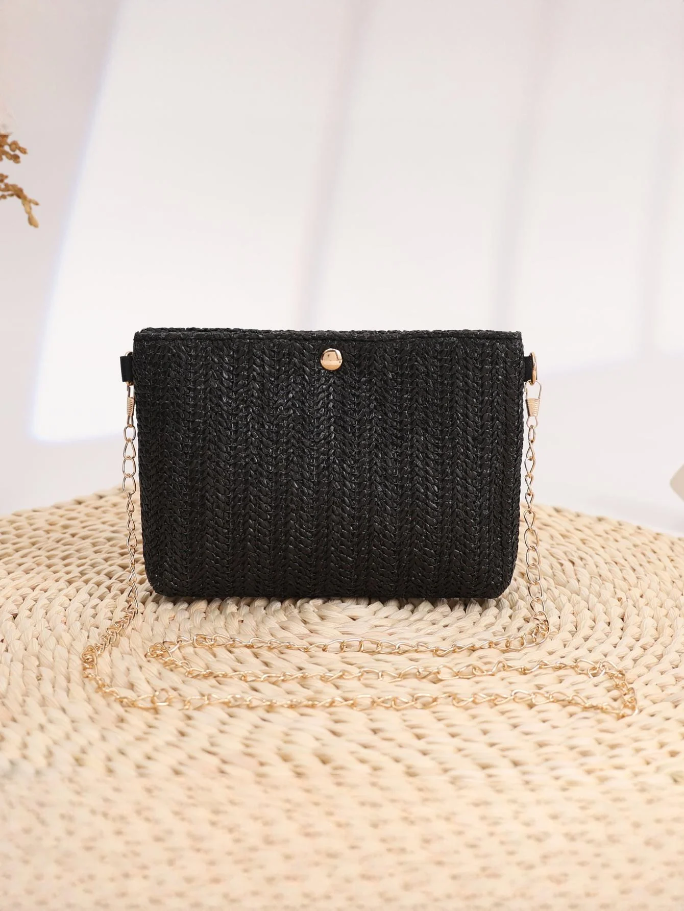Solid Color Straw Crossbody Bag For Vacation - Image 4
