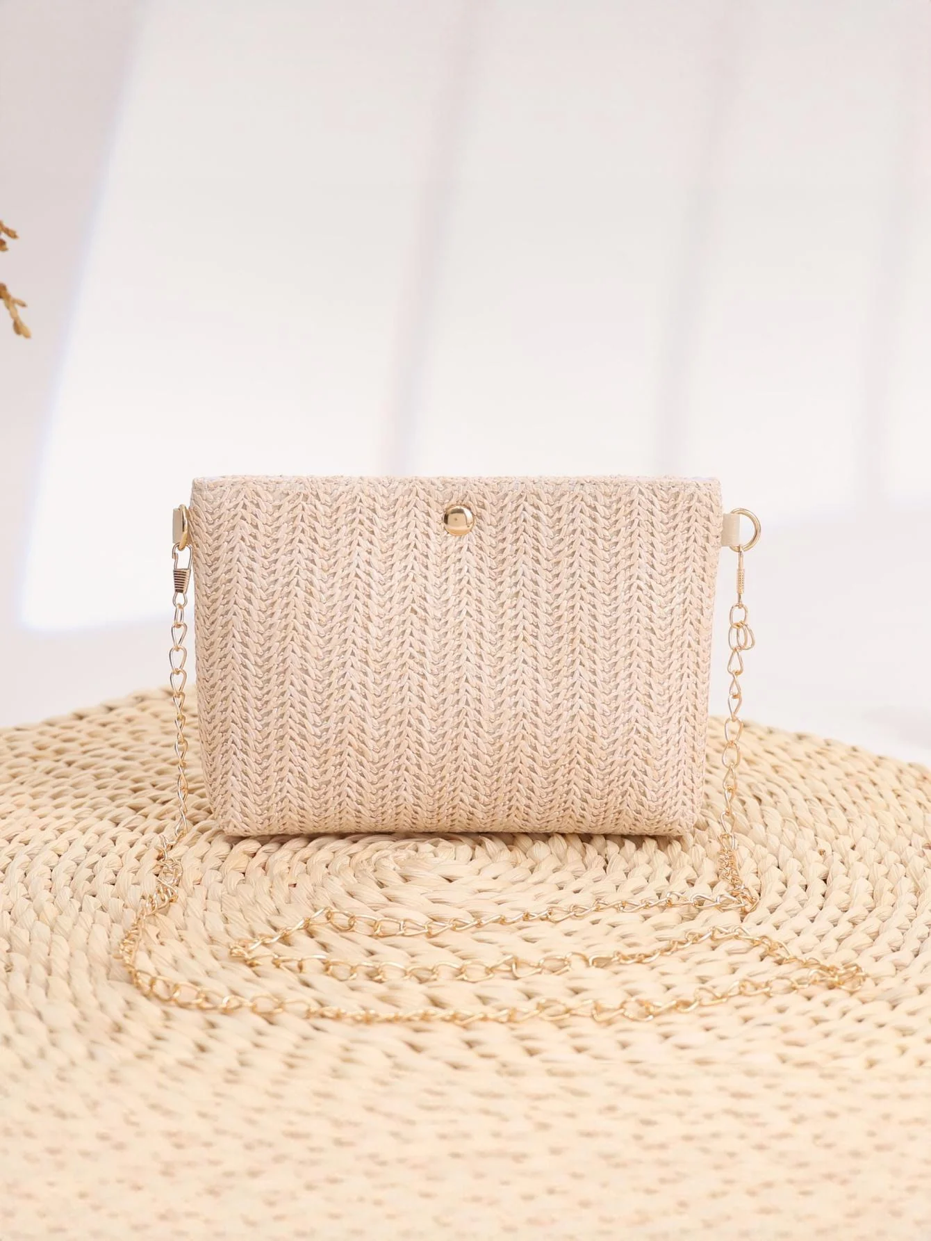 Solid Color Straw Crossbody Bag For Vacation - Image 7