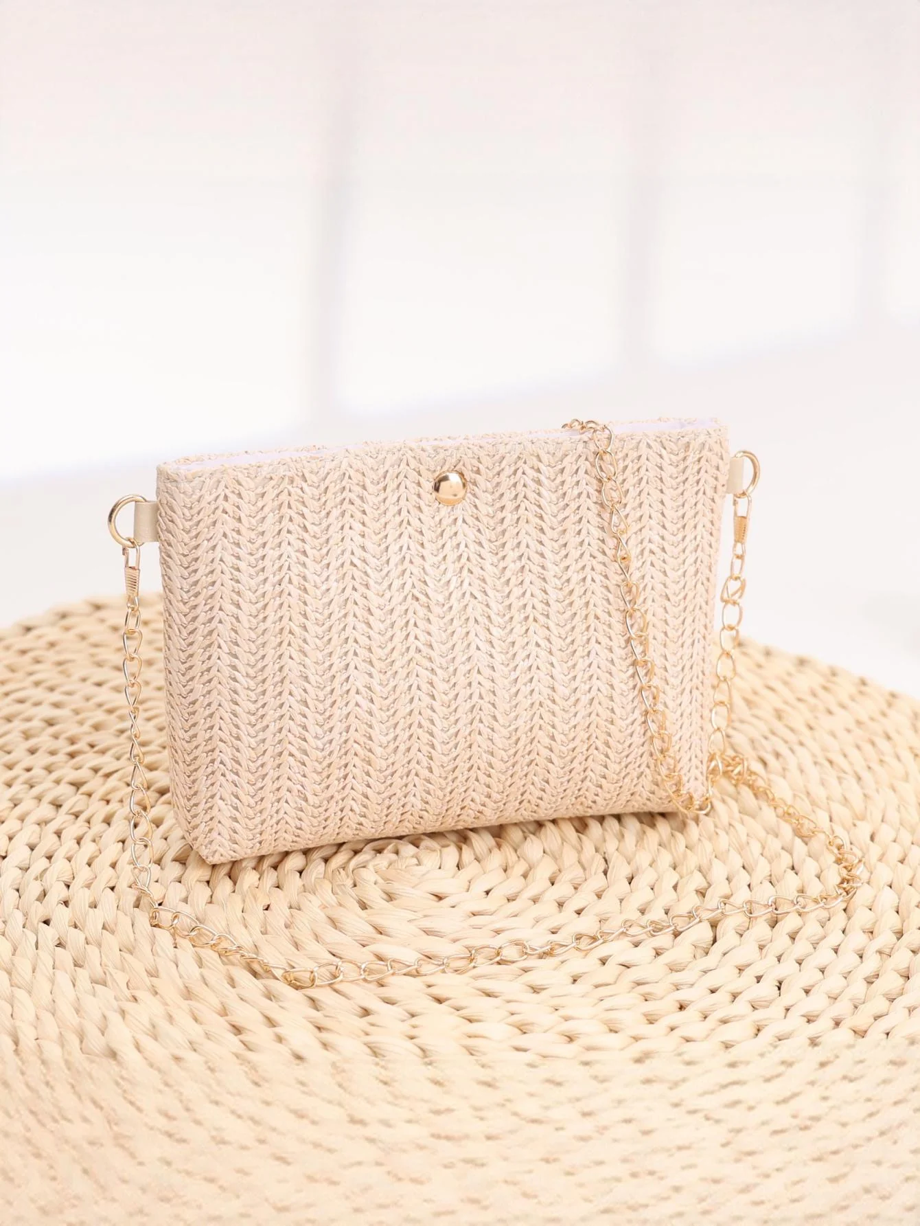 Solid Color Straw Crossbody Bag For Vacation - Image 8