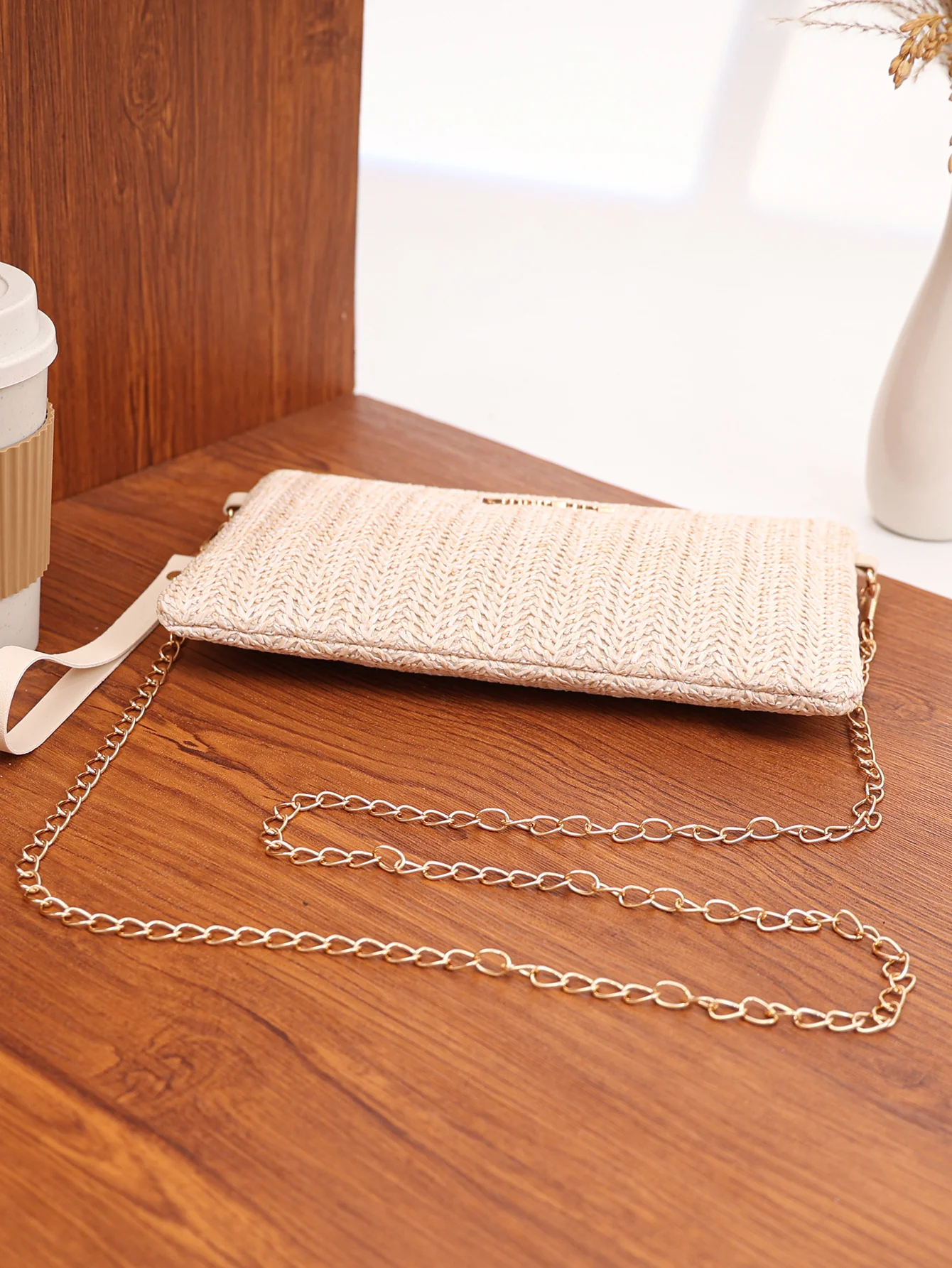 Solid Color Vacation Straw Crossbody Bag - Image 3