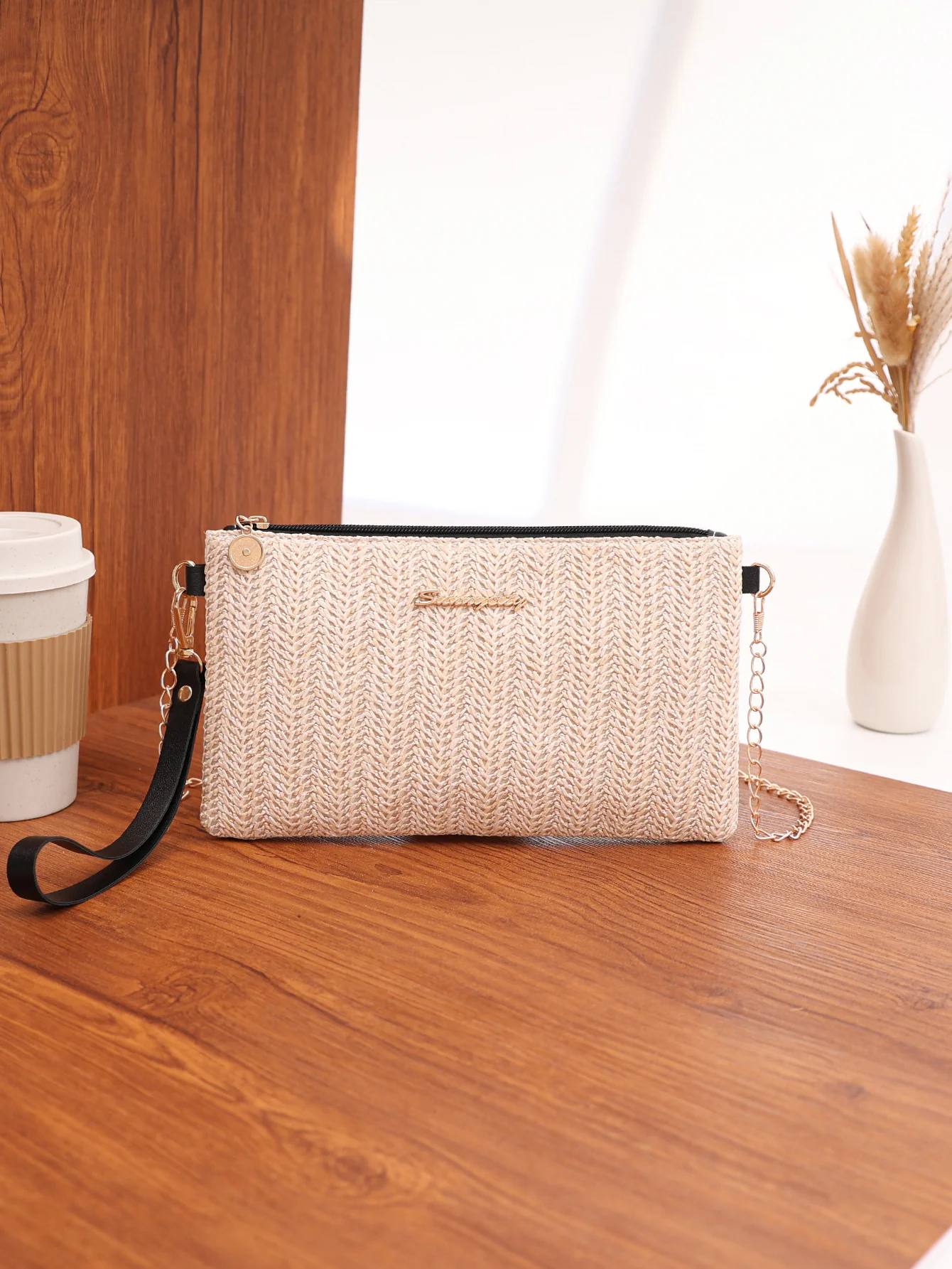 Solid Color Vacation Straw Crossbody Bag - Image 6