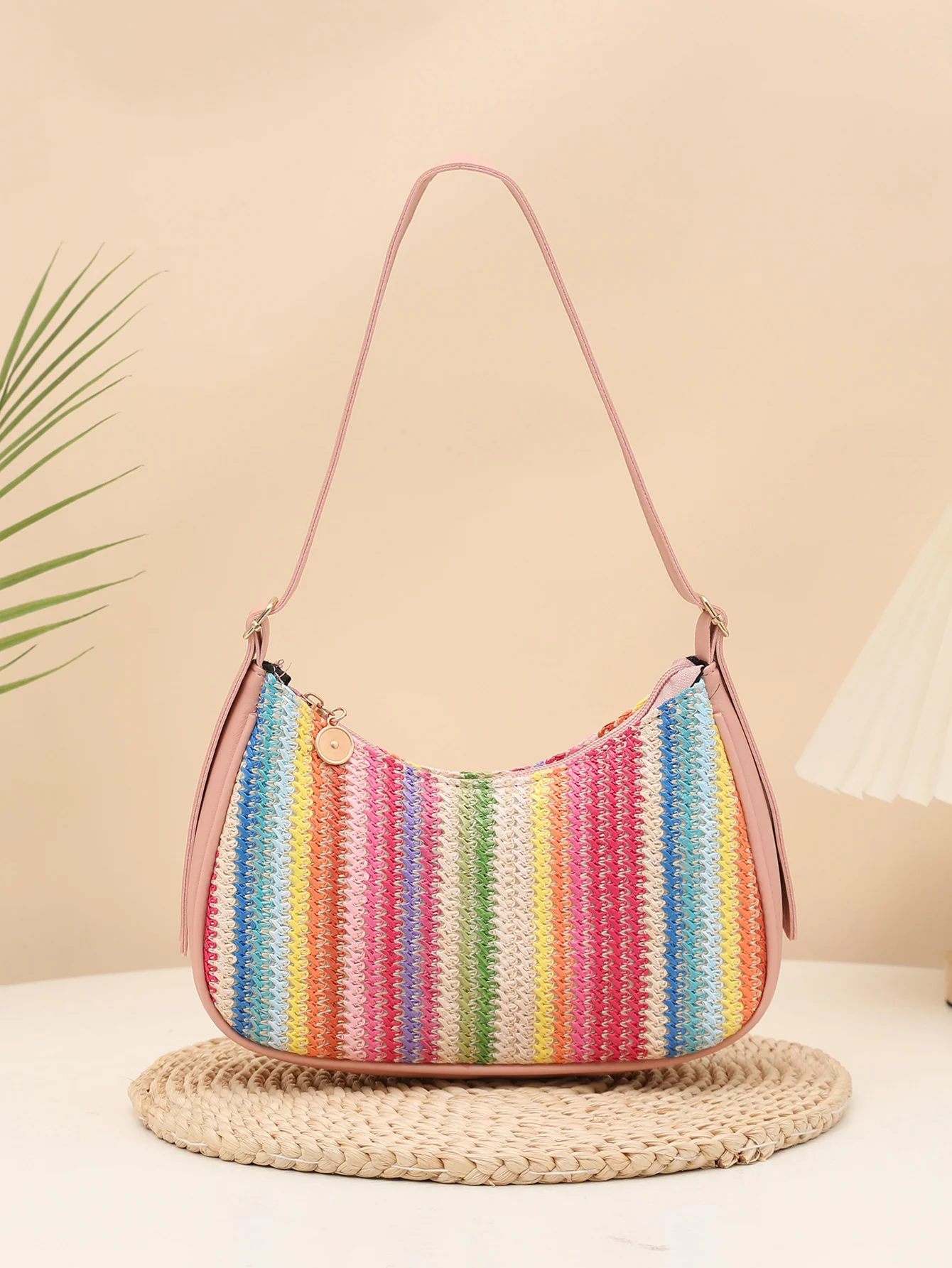 Colorful Straw Shoulder Bag For Vacation - Image 4
