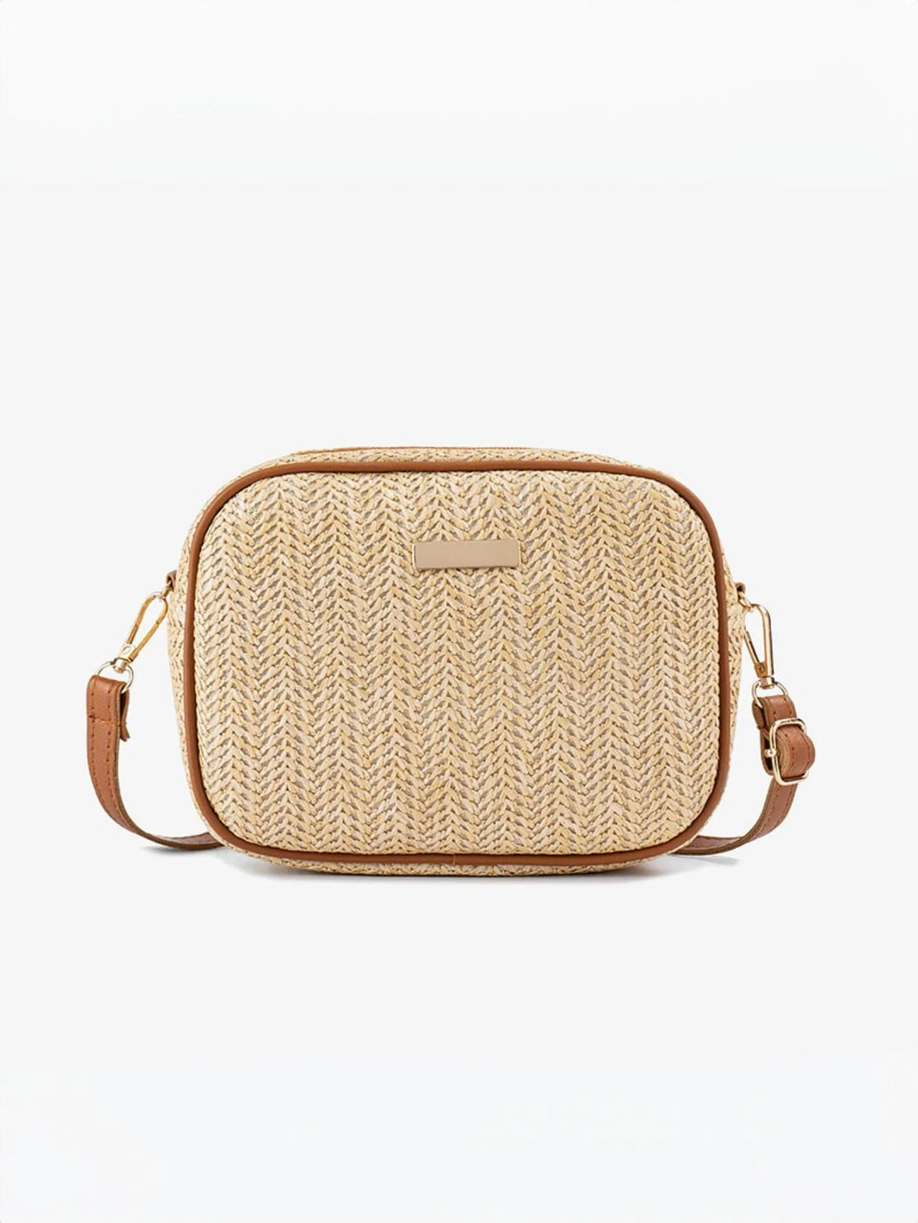 Holiday Straw Woven Oval Crossbody Bag - Image 9