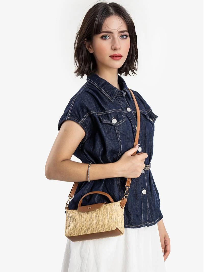 Vacation Patchwork Straw Crossbody Bag - Image 2
