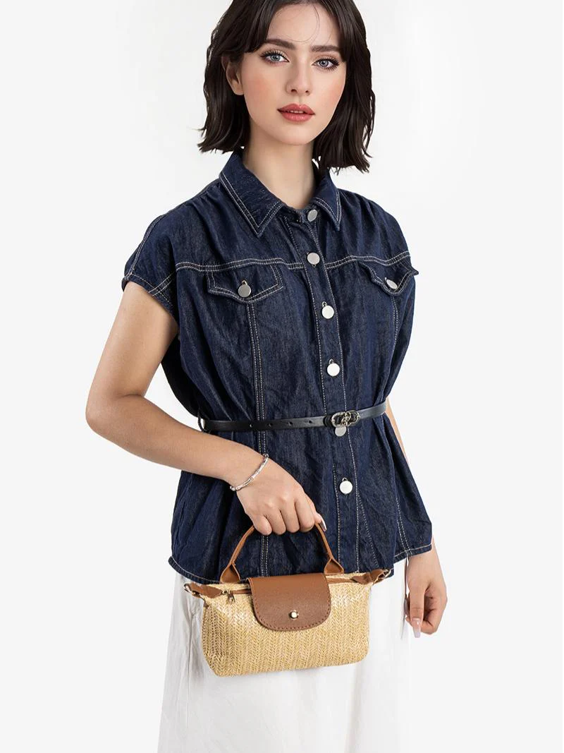Vacation Patchwork Straw Crossbody Bag - Image 3