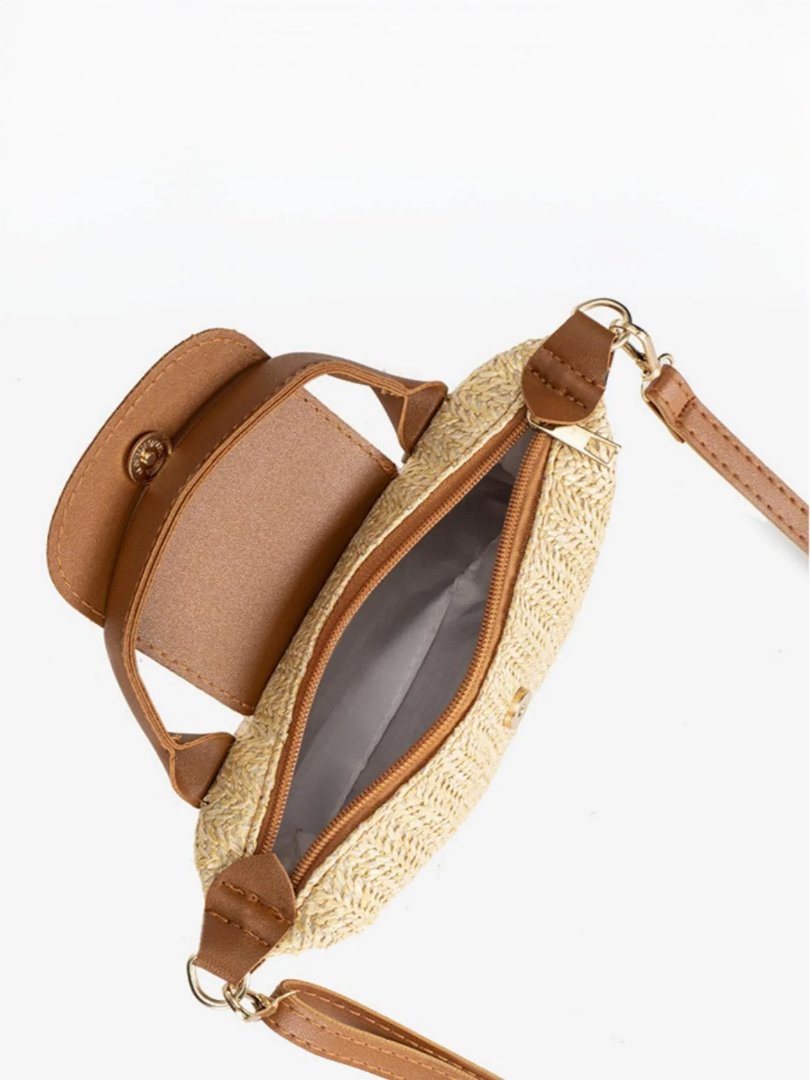 Vacation Patchwork Straw Crossbody Bag - Image 4