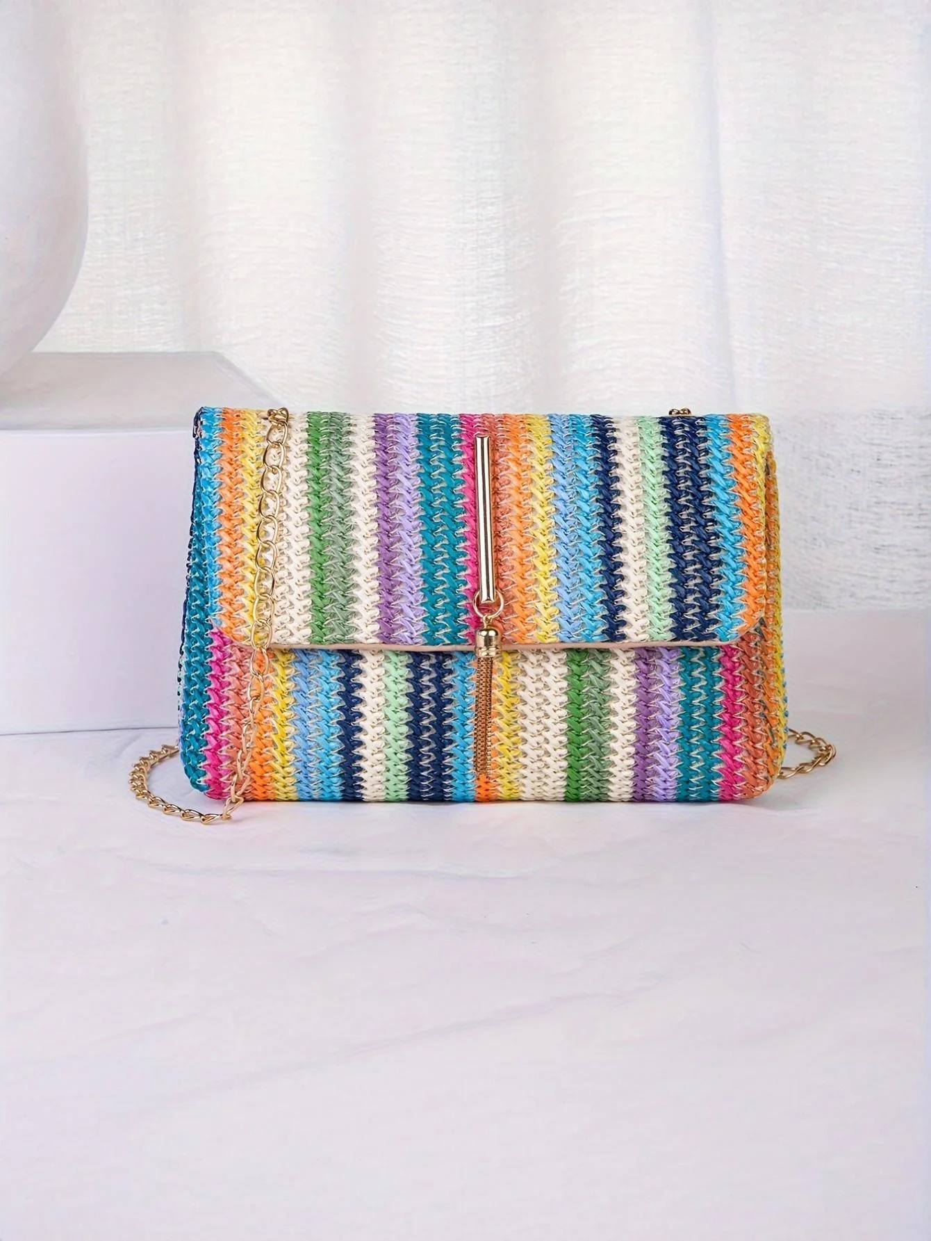 Colorful Straw Crossbody Bag For Vacation