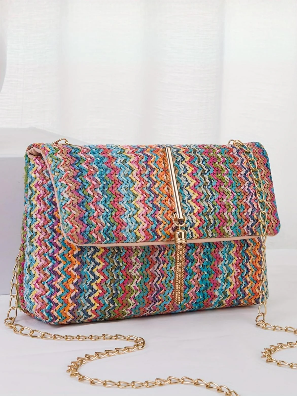 Colorful Straw Crossbody Bag For Vacation - Image 4