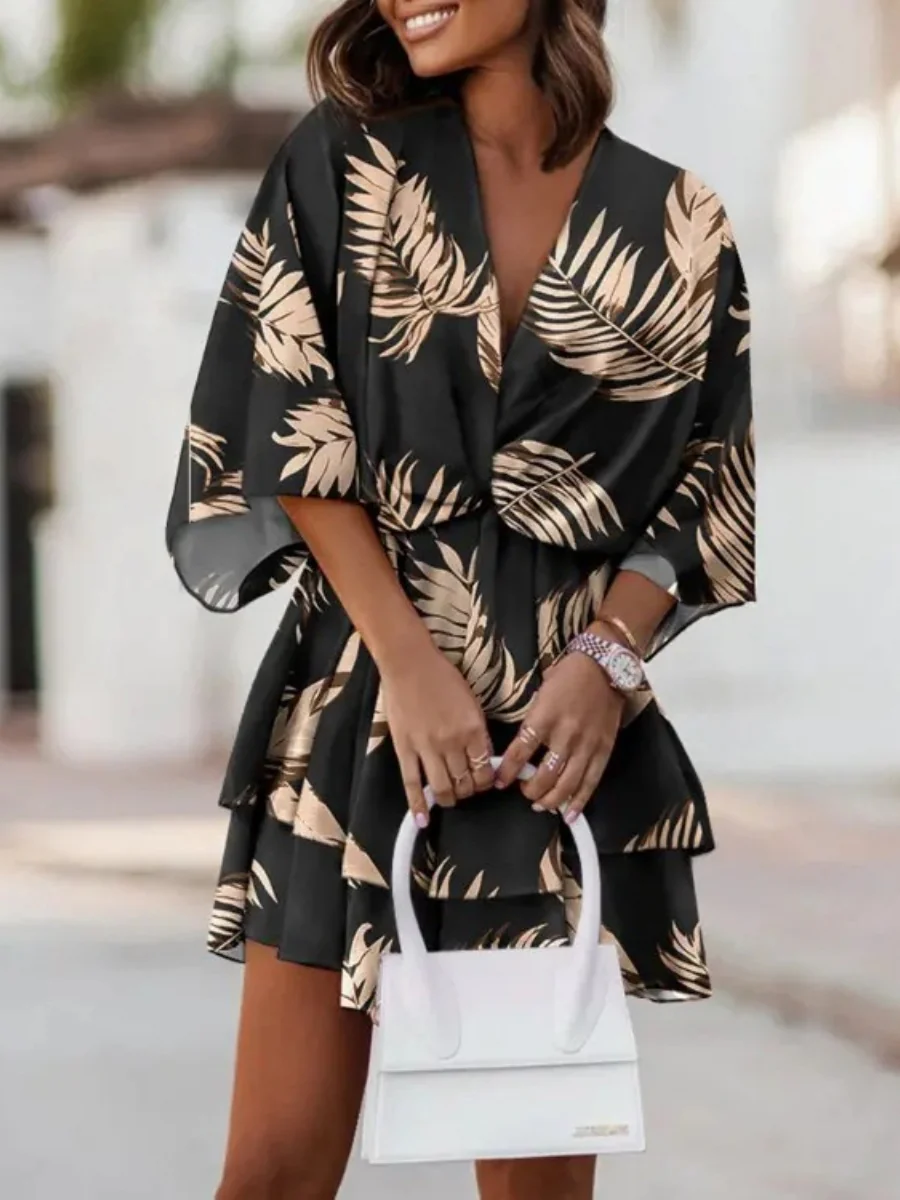 Loose-fit Batwing Sleeves Printed Commuting Mini&Short Dresses - Image 10