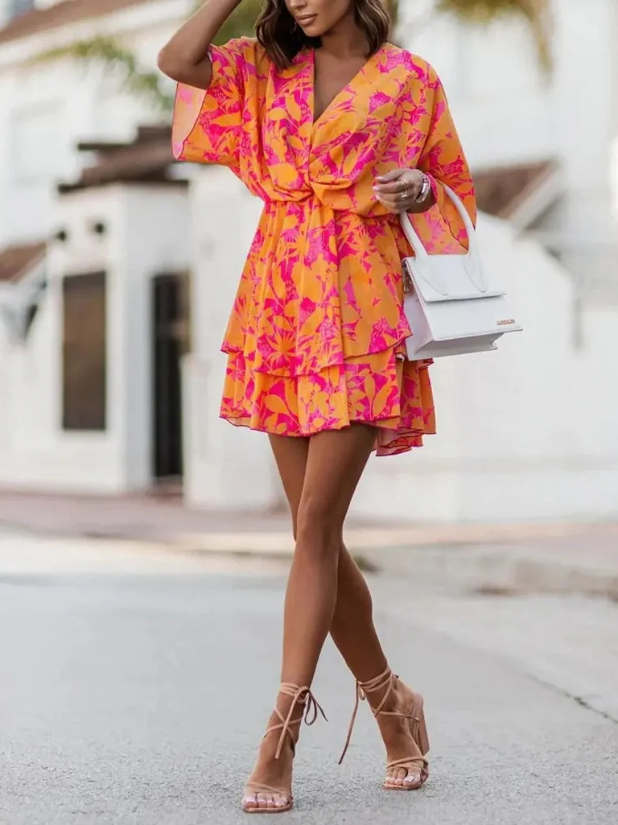 Loose-fit Batwing Sleeves Printed Commuting Mini&Short Dresses - Image 15