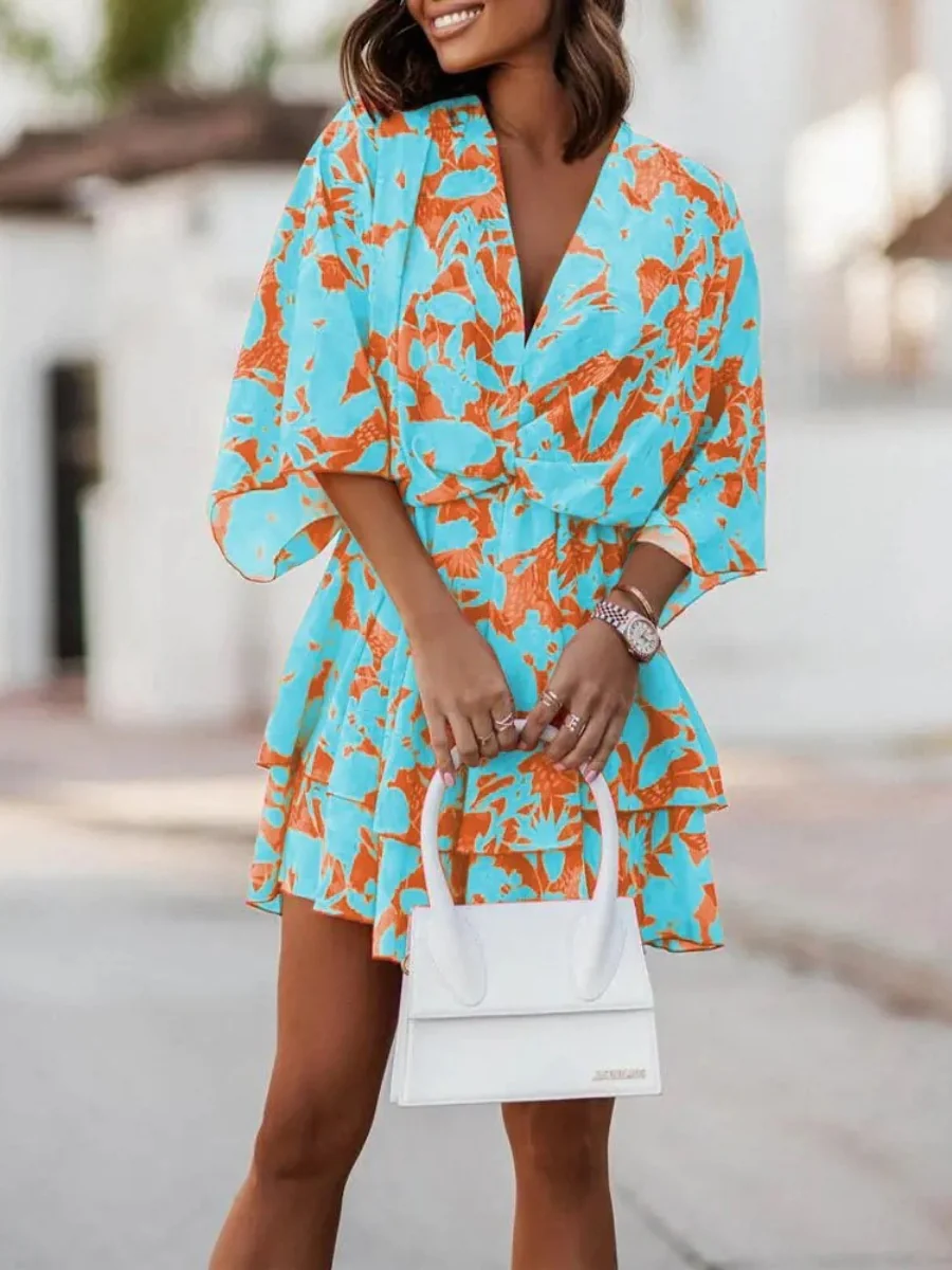Loose-fit Batwing Sleeves Printed Commuting Mini&Short Dresses - Image 16