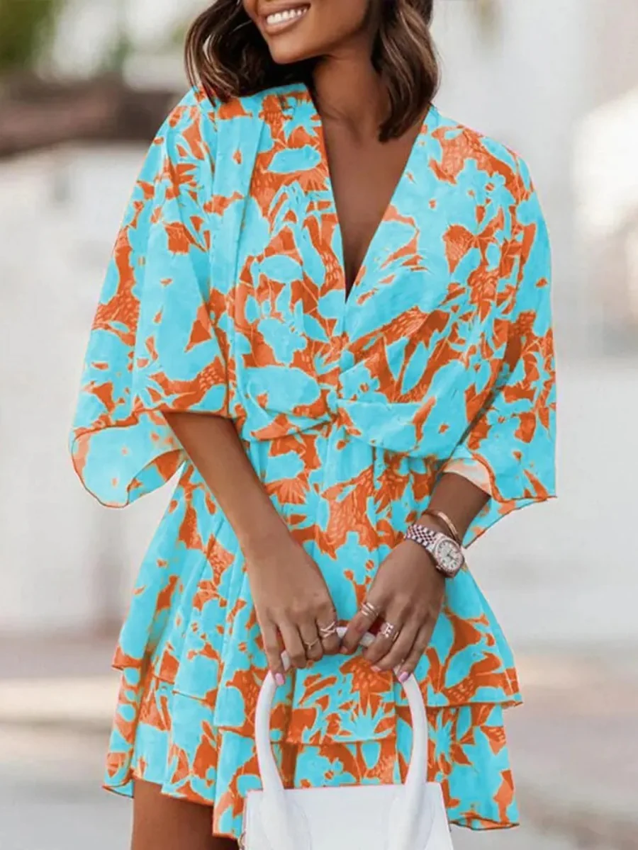 Loose-fit Batwing Sleeves Printed Commuting Mini&Short Dresses - Image 17