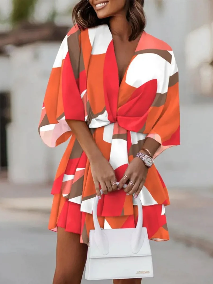 Loose-fit Batwing Sleeves Printed Commuting Mini&Short Dresses - Image 18