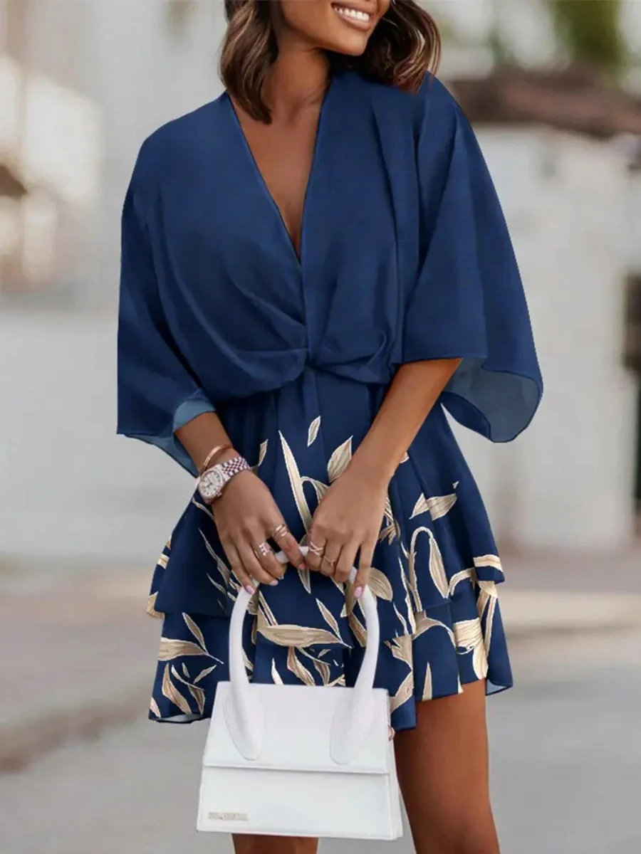 Loose-fit Batwing Sleeves Printed Commuting Mini&Short Dresses - Image 2
