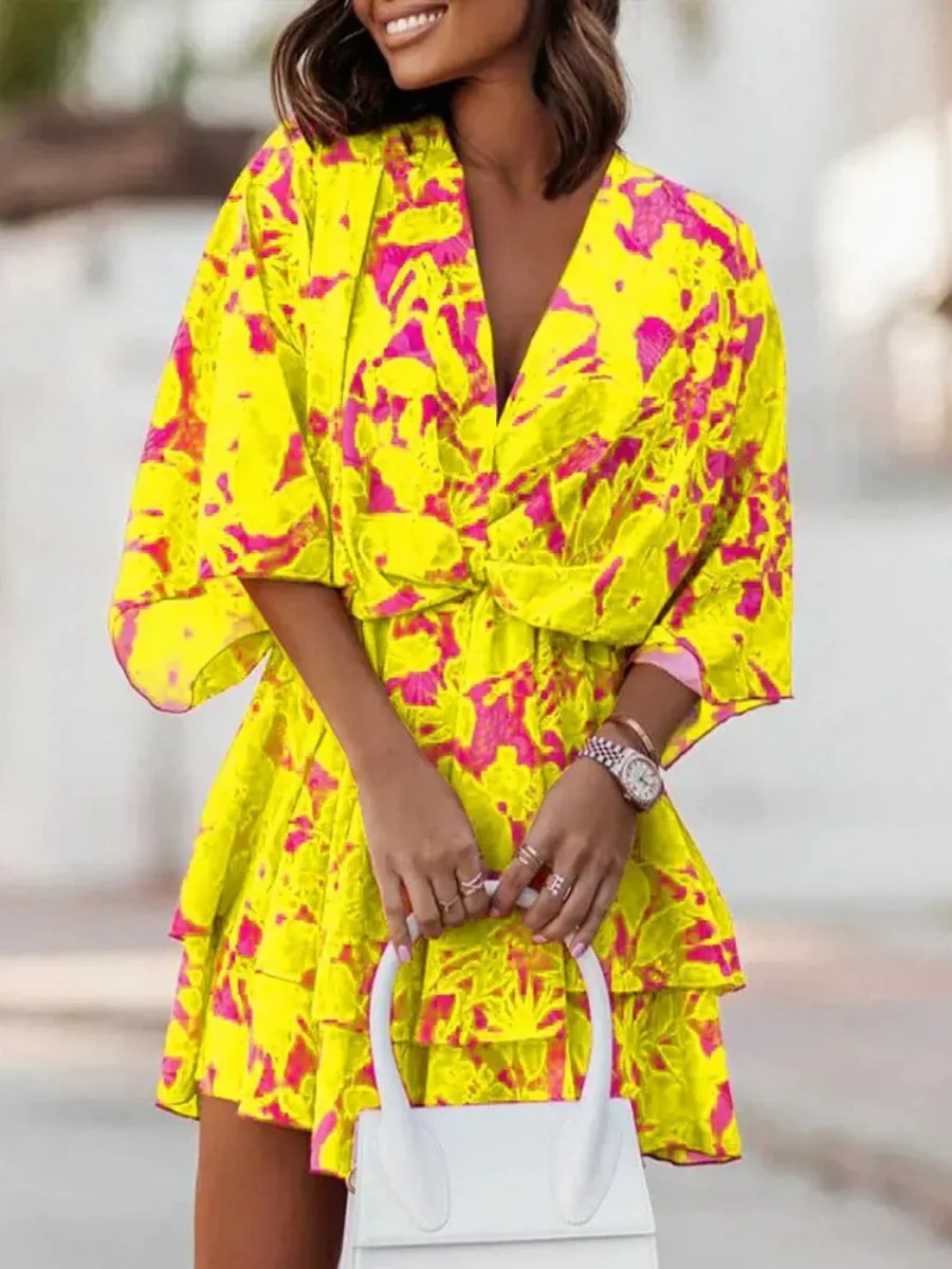 Loose-fit Batwing Sleeves Printed Commuting Mini&Short Dresses - Image 4