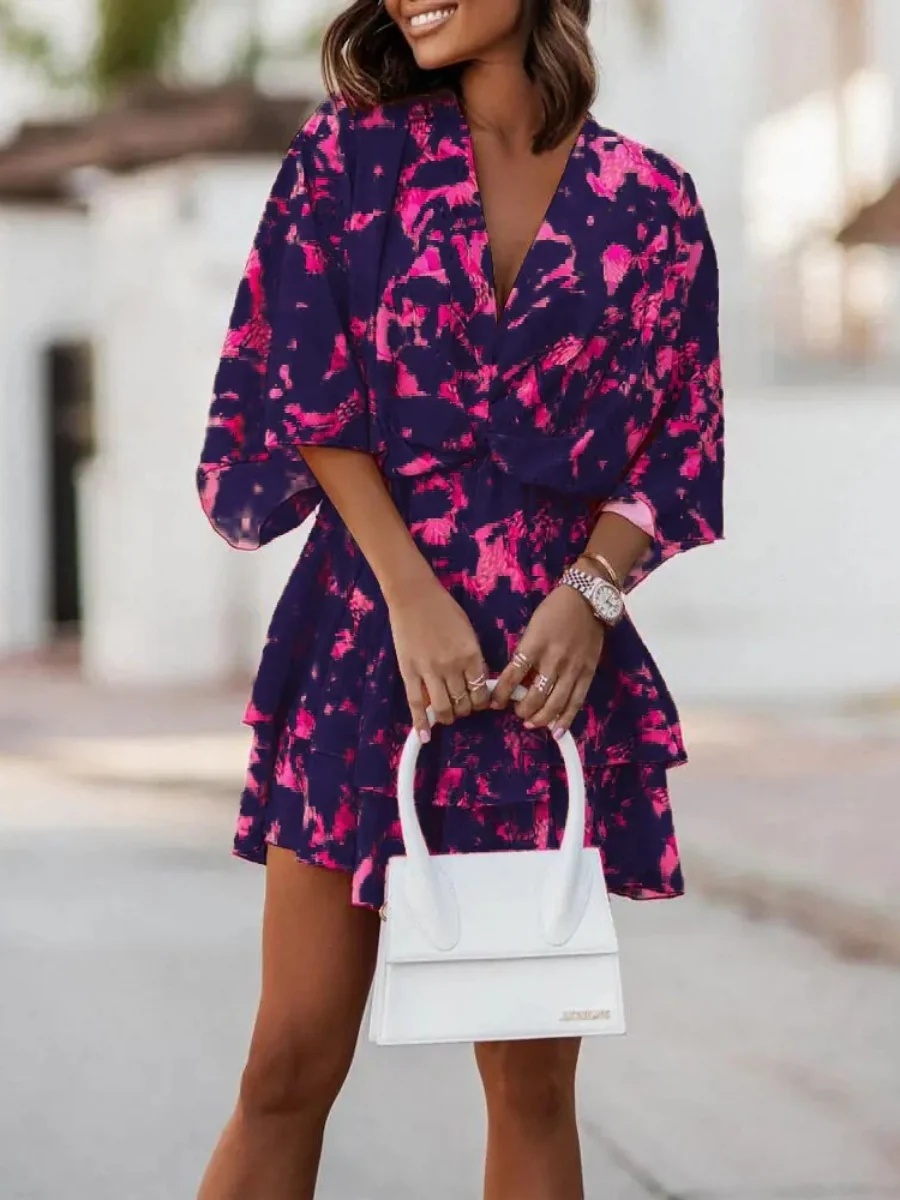 Loose-fit Batwing Sleeves Printed Commuting Mini&Short Dresses - Image 5