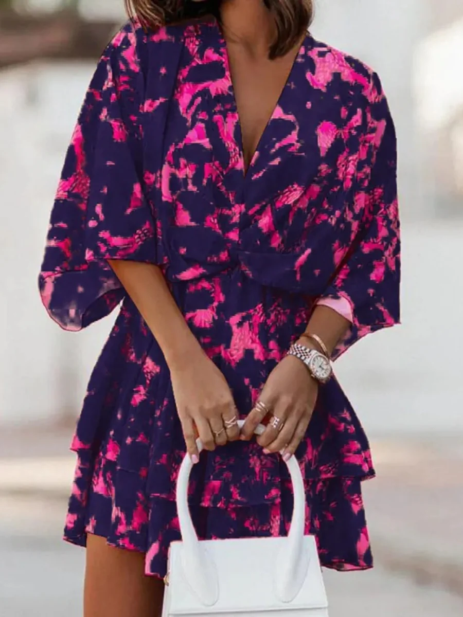 Loose-fit Batwing Sleeves Printed Commuting Mini&Short Dresses - Image 7