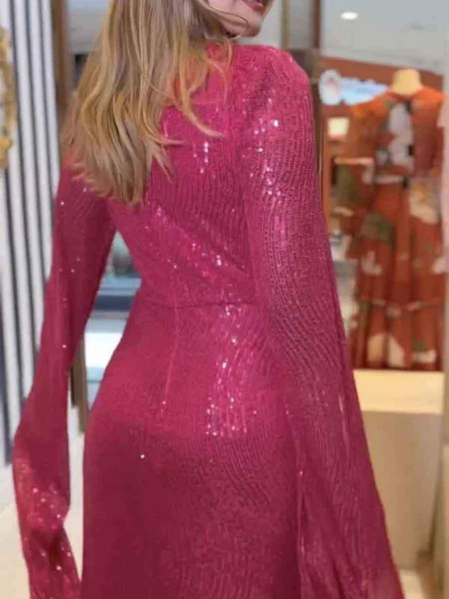 V-neck Hip-hugging Sequins Cloak Parties Maxi Dresses - Image 10