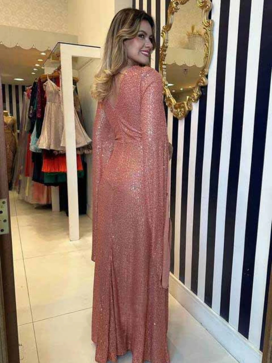 V-neck Hip-hugging Sequins Cloak Parties Maxi Dresses - Image 12